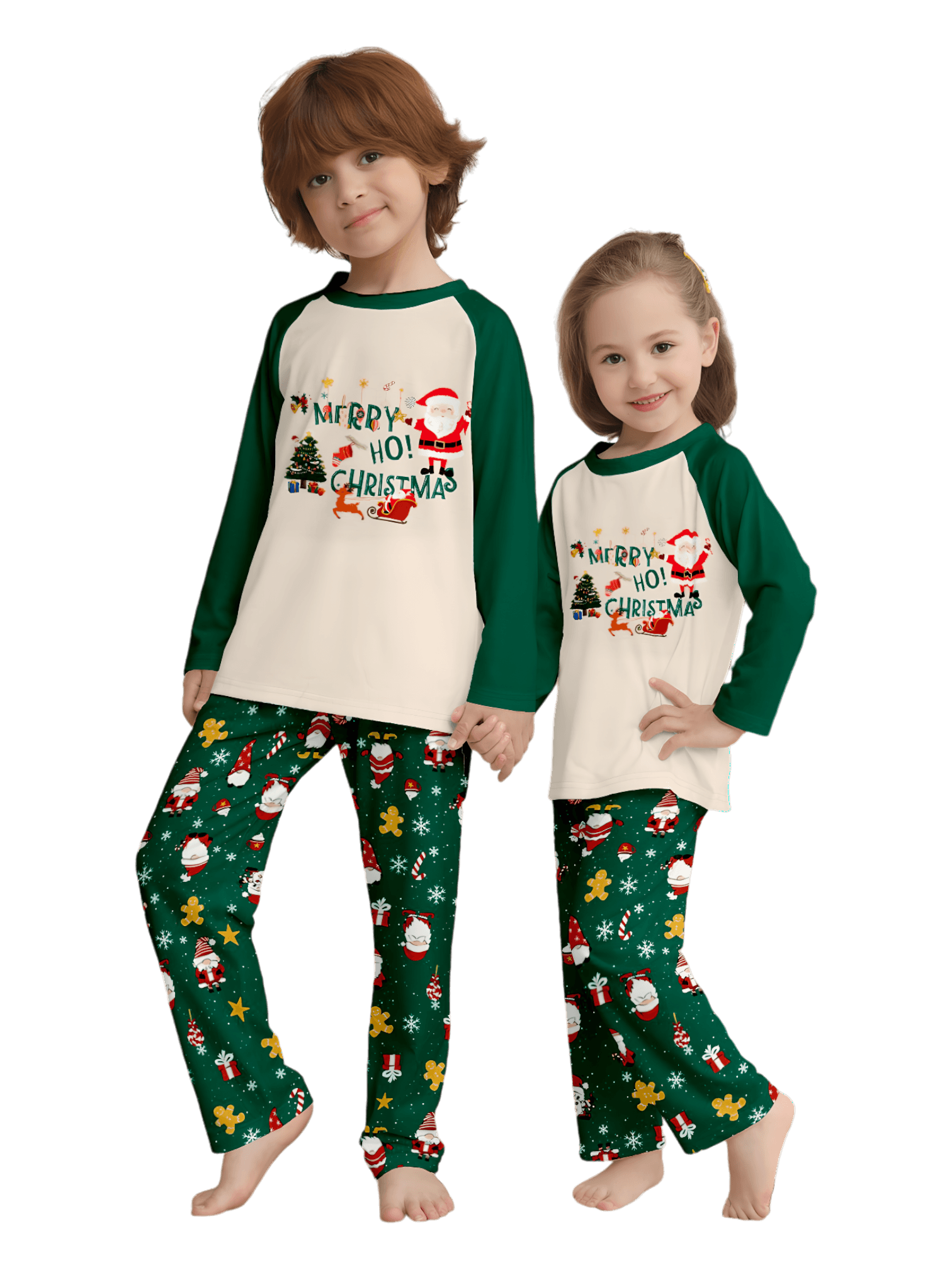 Original pijama navideño verde estrellado con motivos navideños y de Papá Noel