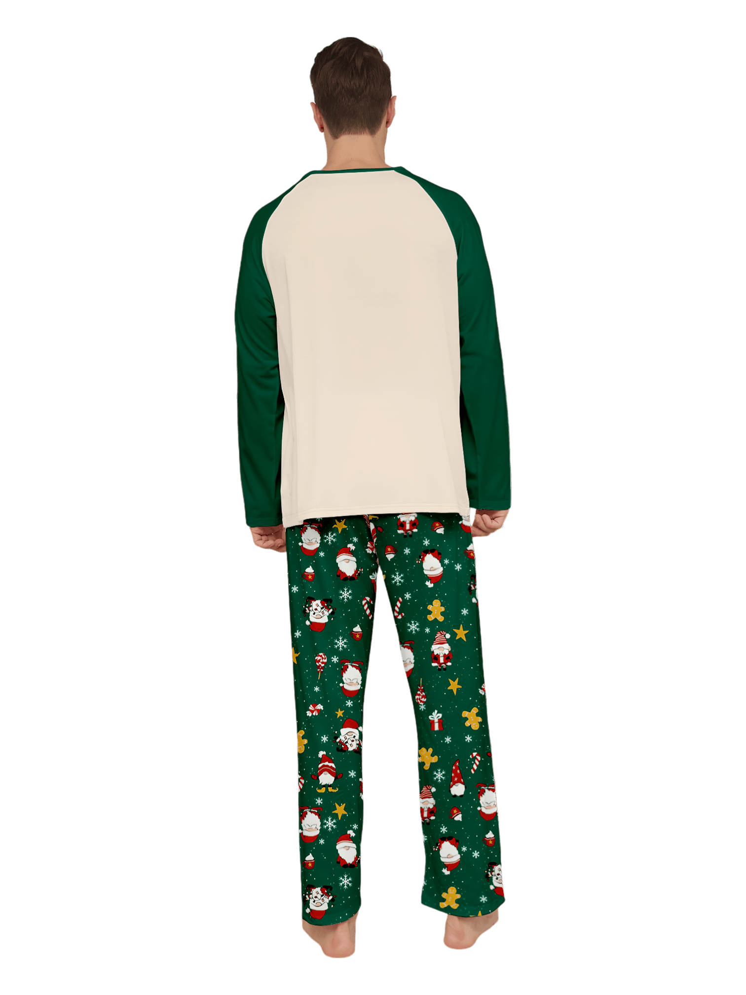 Original pijama navideño verde estrellado con motivos navideños y de Papá Noel