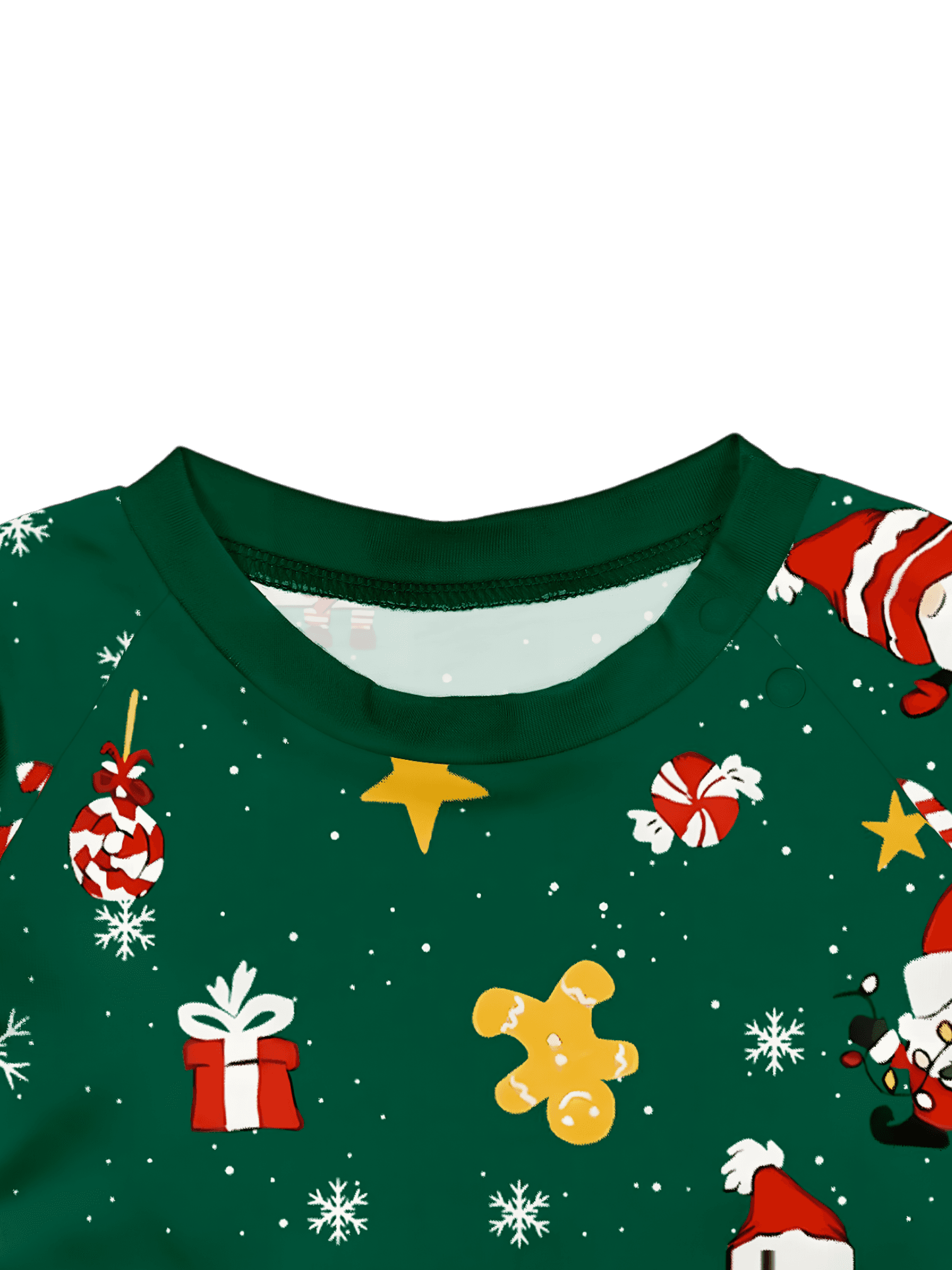 Original pijama navideño verde estrellado con motivos navideños y de Papá Noel