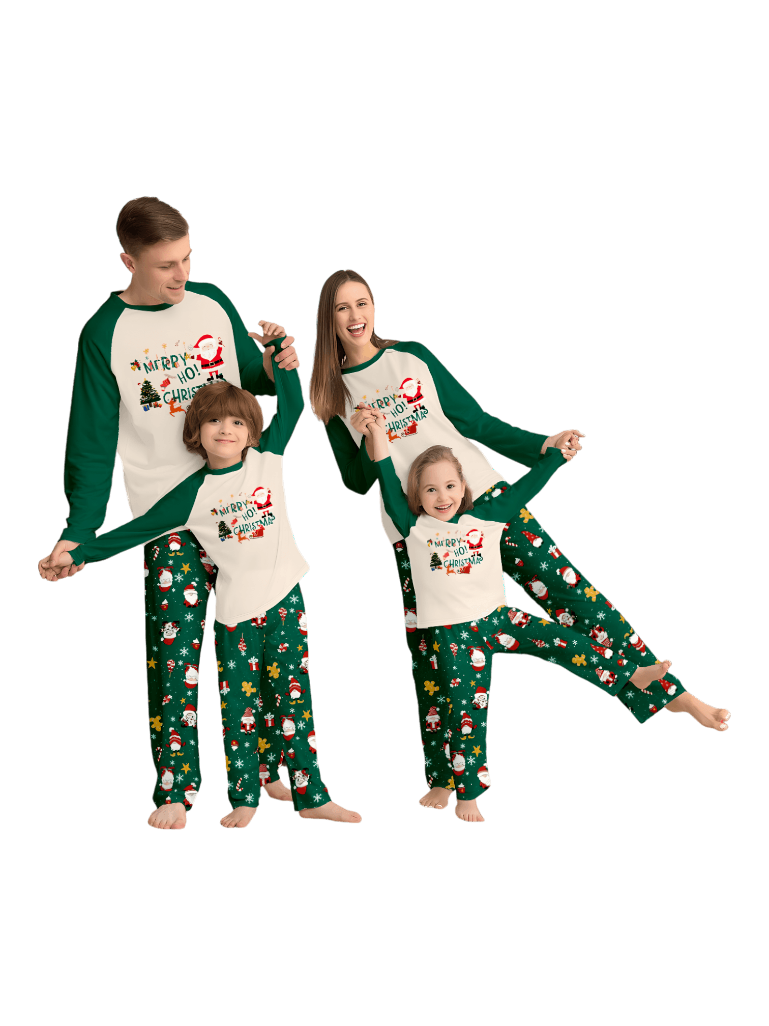 Original pijama navideño verde estrellado con motivos navideños y de Papá Noel