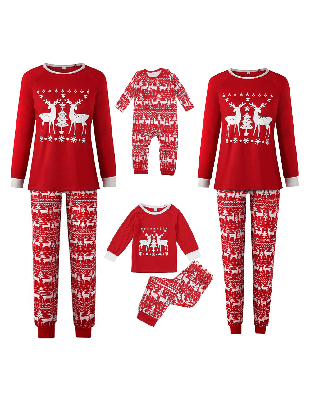 Pijama de Navidad rojo Reno alrededor de un árbol