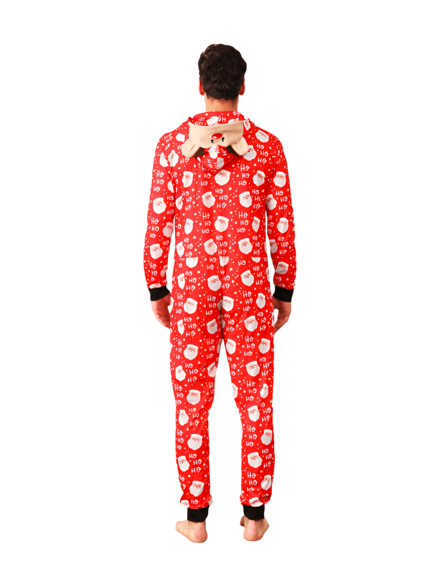 Red Santa "Ho Ho Ho" Jumpsuit with Reindeer Hood for all ages
