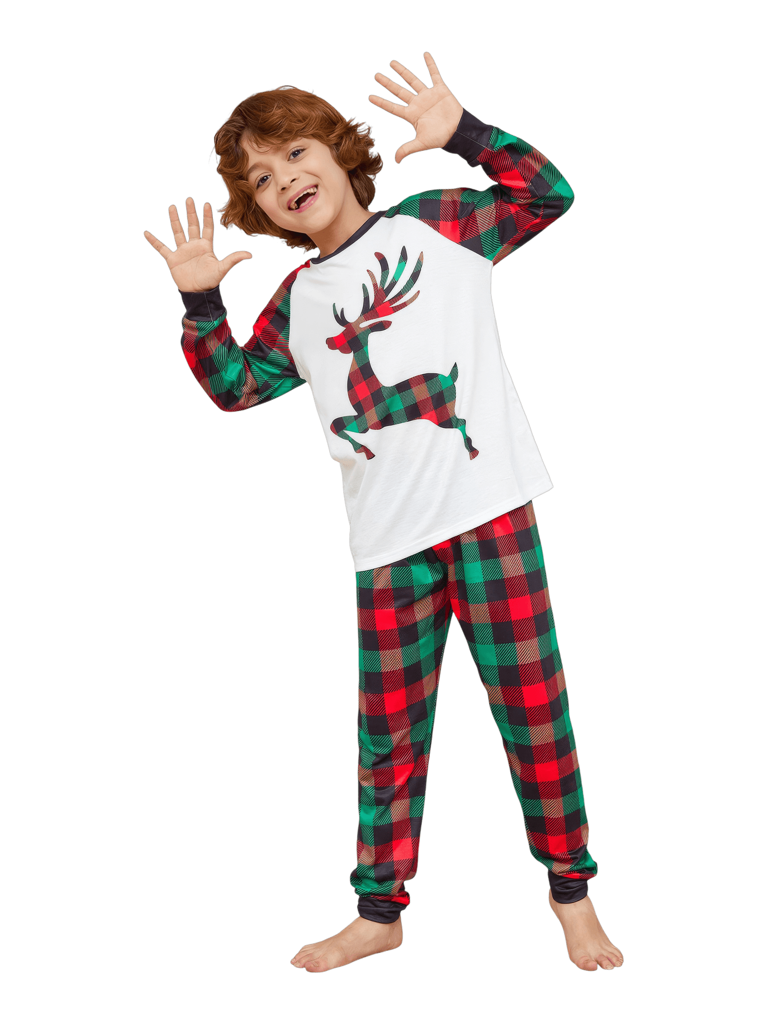 Red and green Irish check Christmas pyjamas for families
