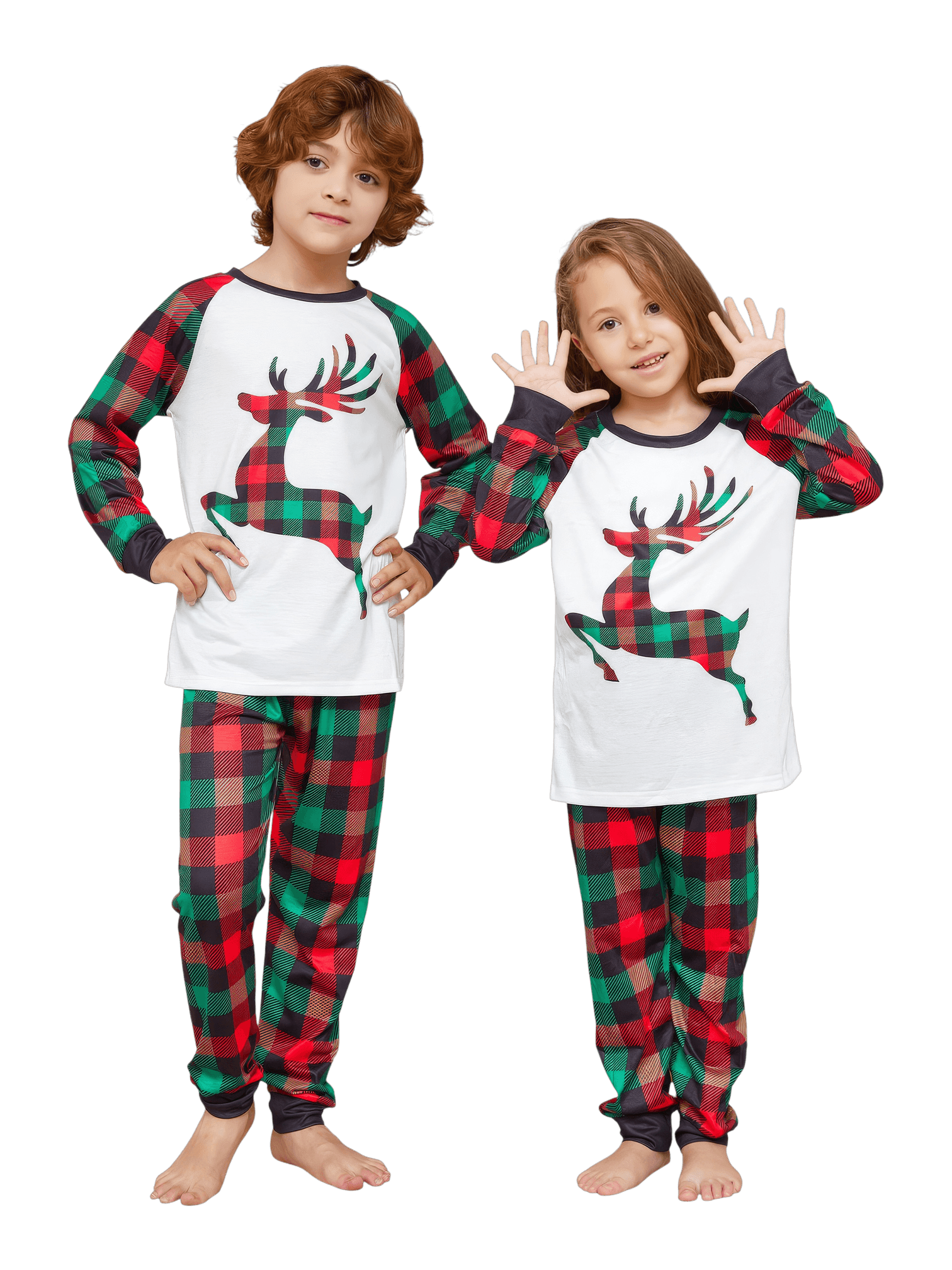 Red and green Irish check Christmas pyjamas for families