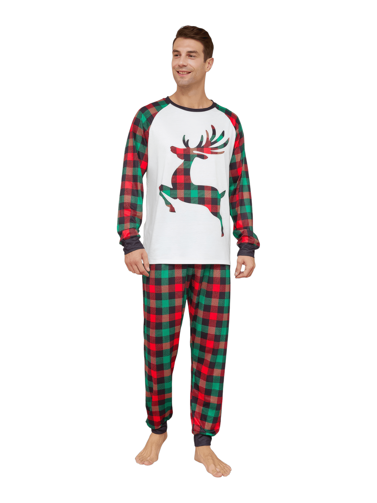 Red and green Irish check Christmas pyjamas for families