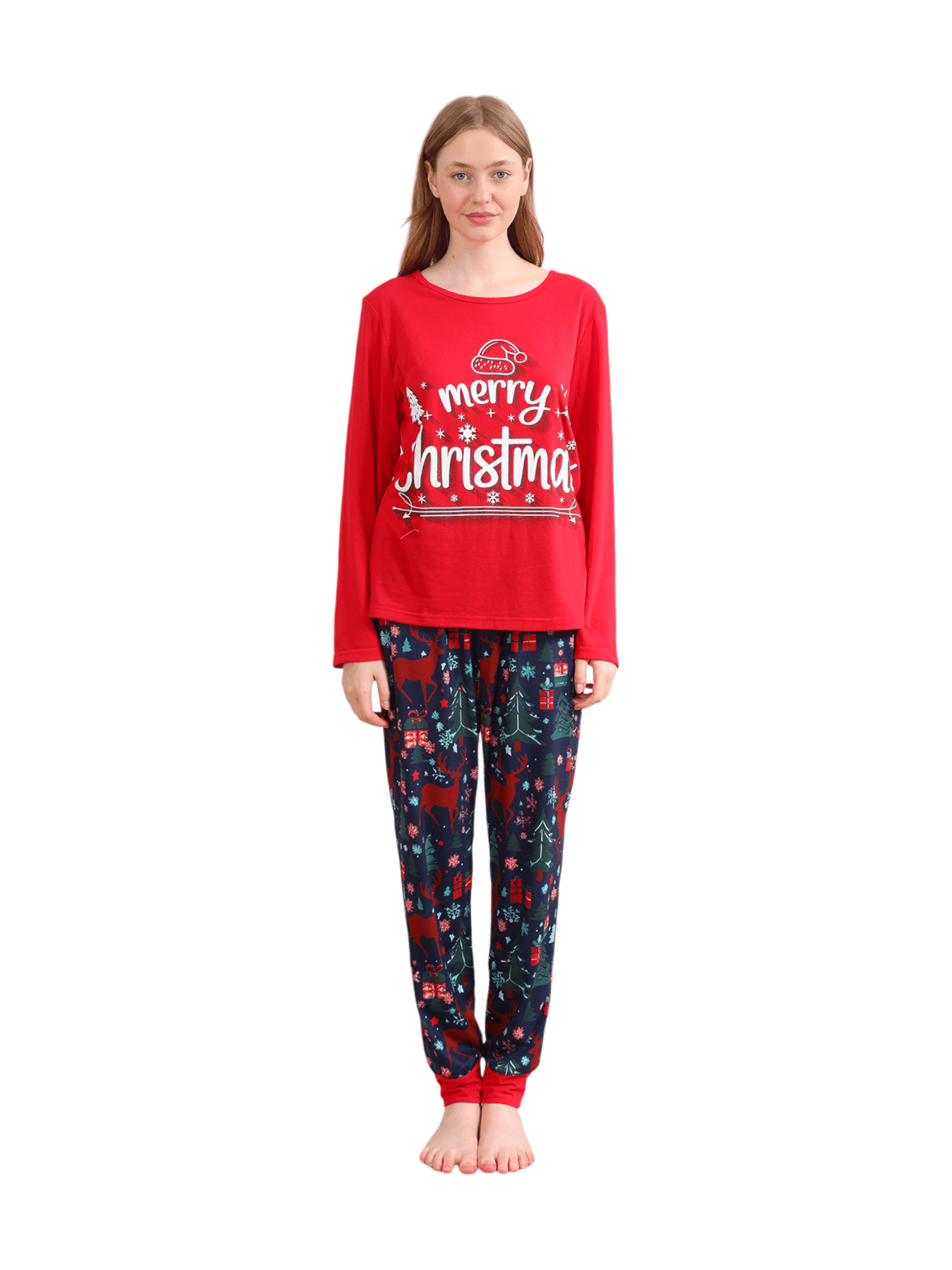 Red blue family Merry Christmas printed pyjama with patterns