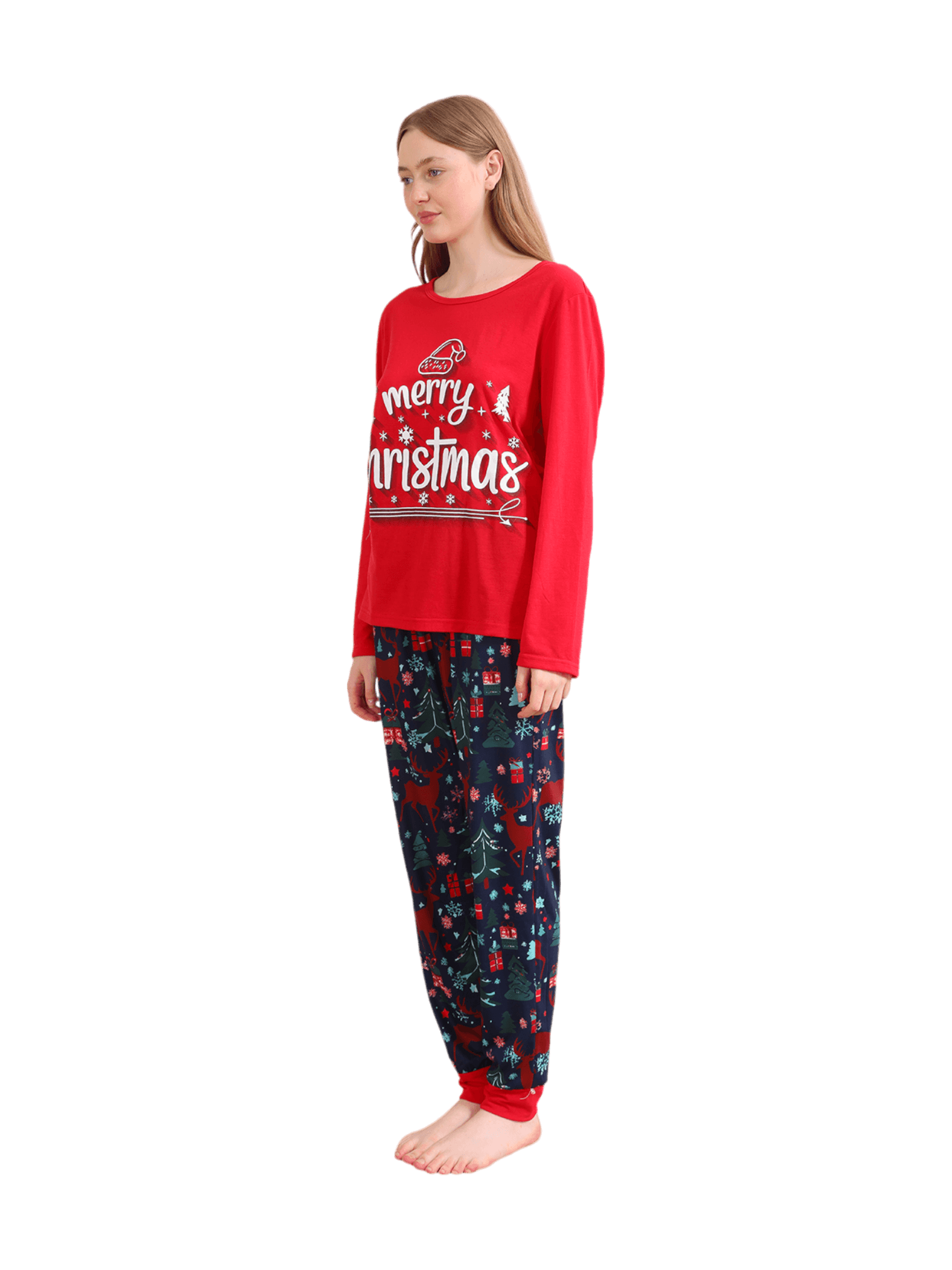 Red blue family Merry Christmas printed pyjama with patterns