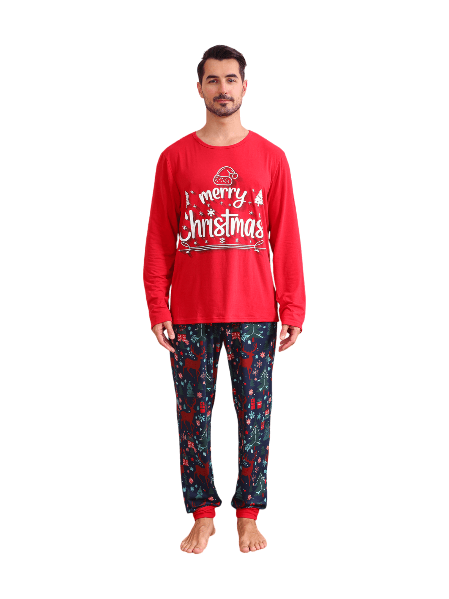 Red blue family Merry Christmas printed pyjama with patterns
