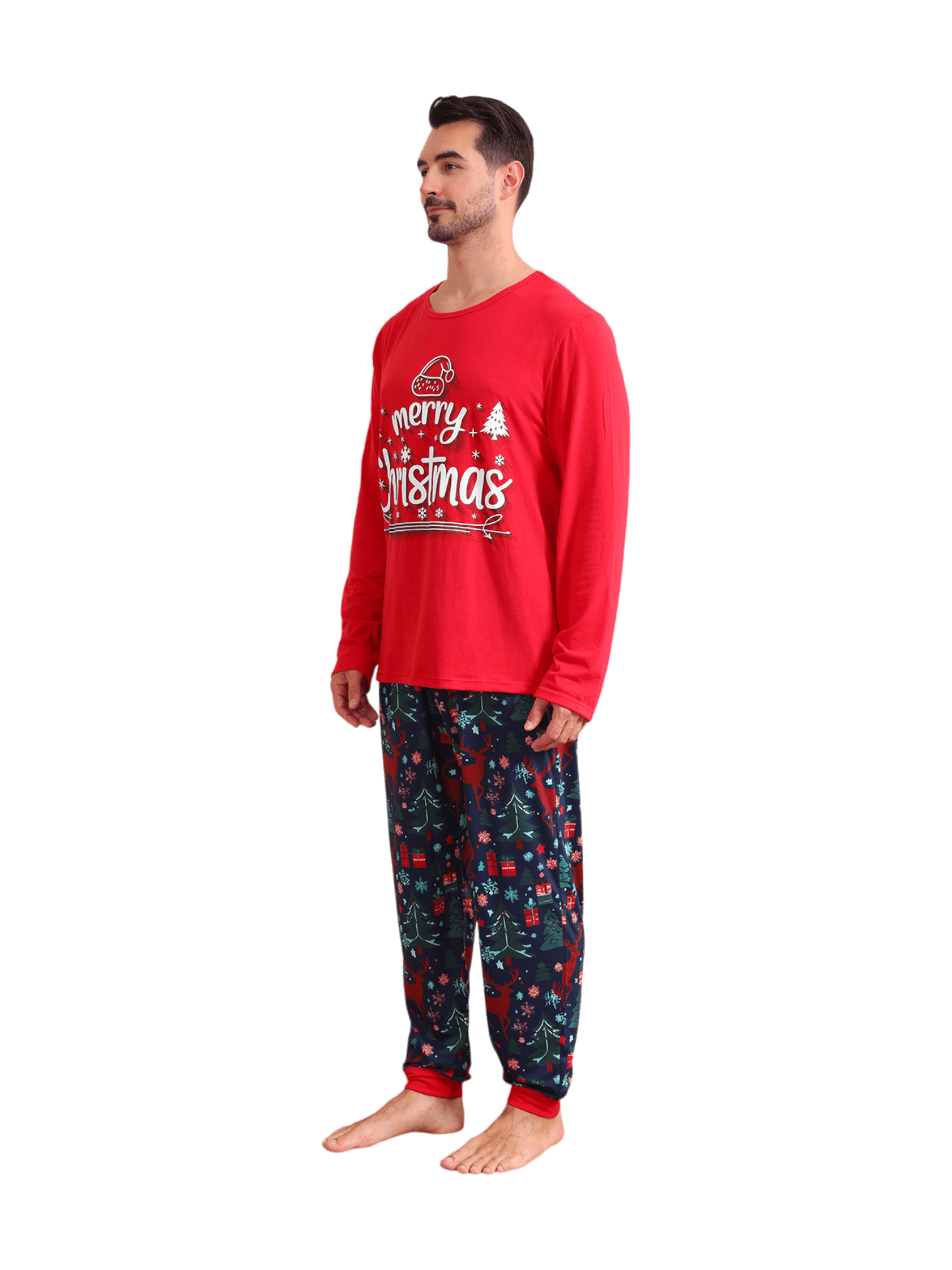 Red blue family Merry Christmas printed pyjama with patterns