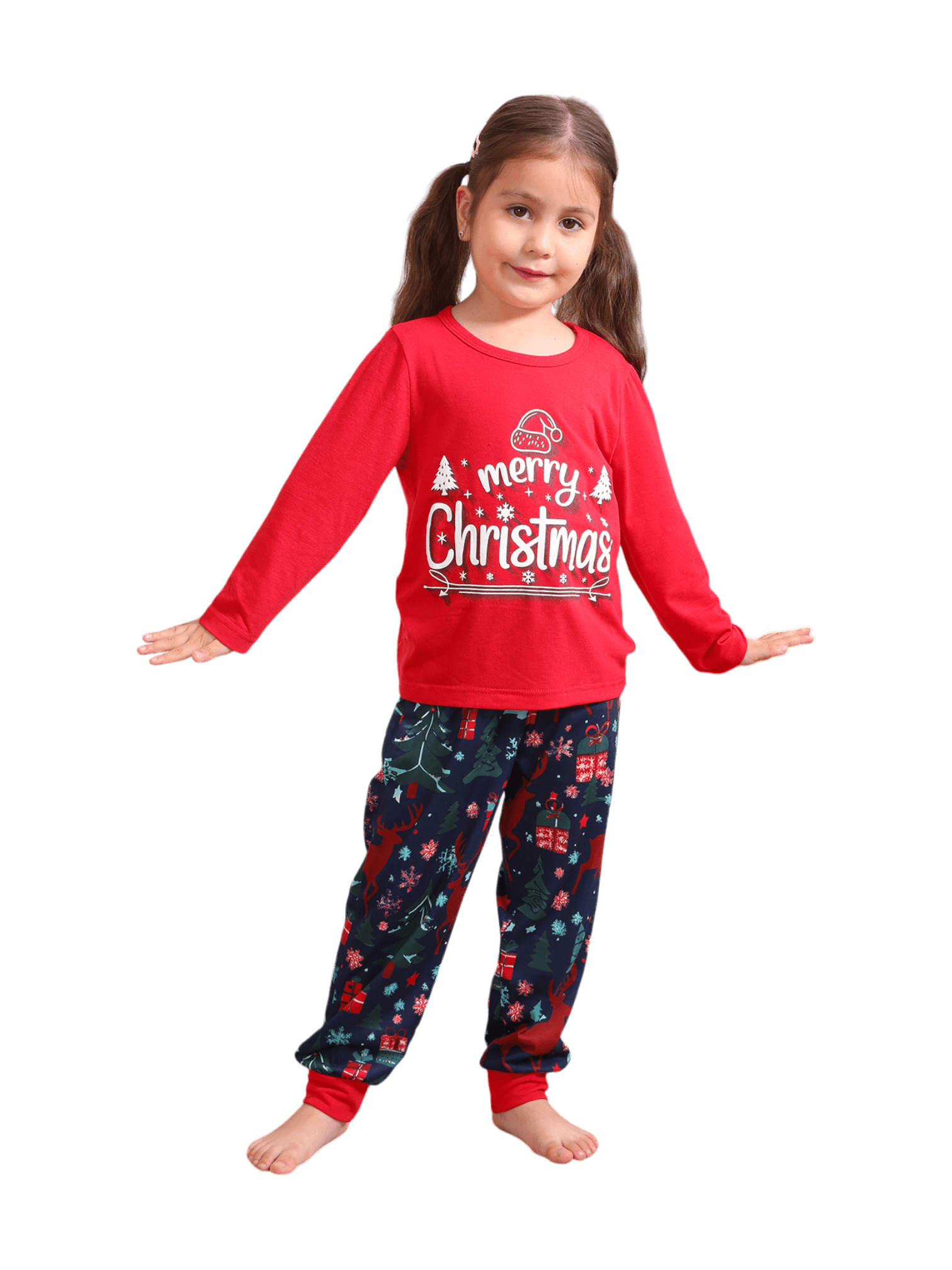 Red blue family Merry Christmas printed pyjama with patterns
