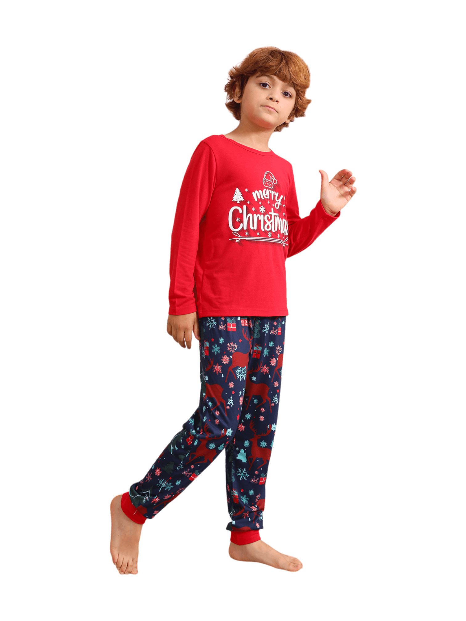 Red blue family Merry Christmas printed pyjama with patterns