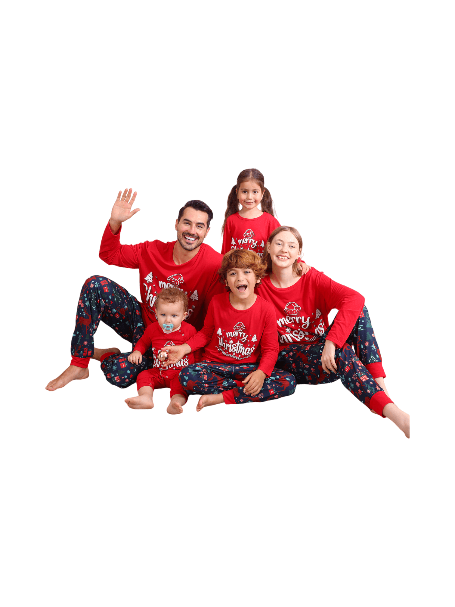 Red blue family Merry Christmas printed pyjama with patterns