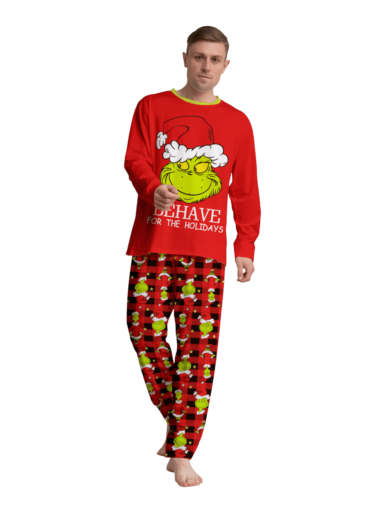 Red checkered grinch christmas pajamas for the family