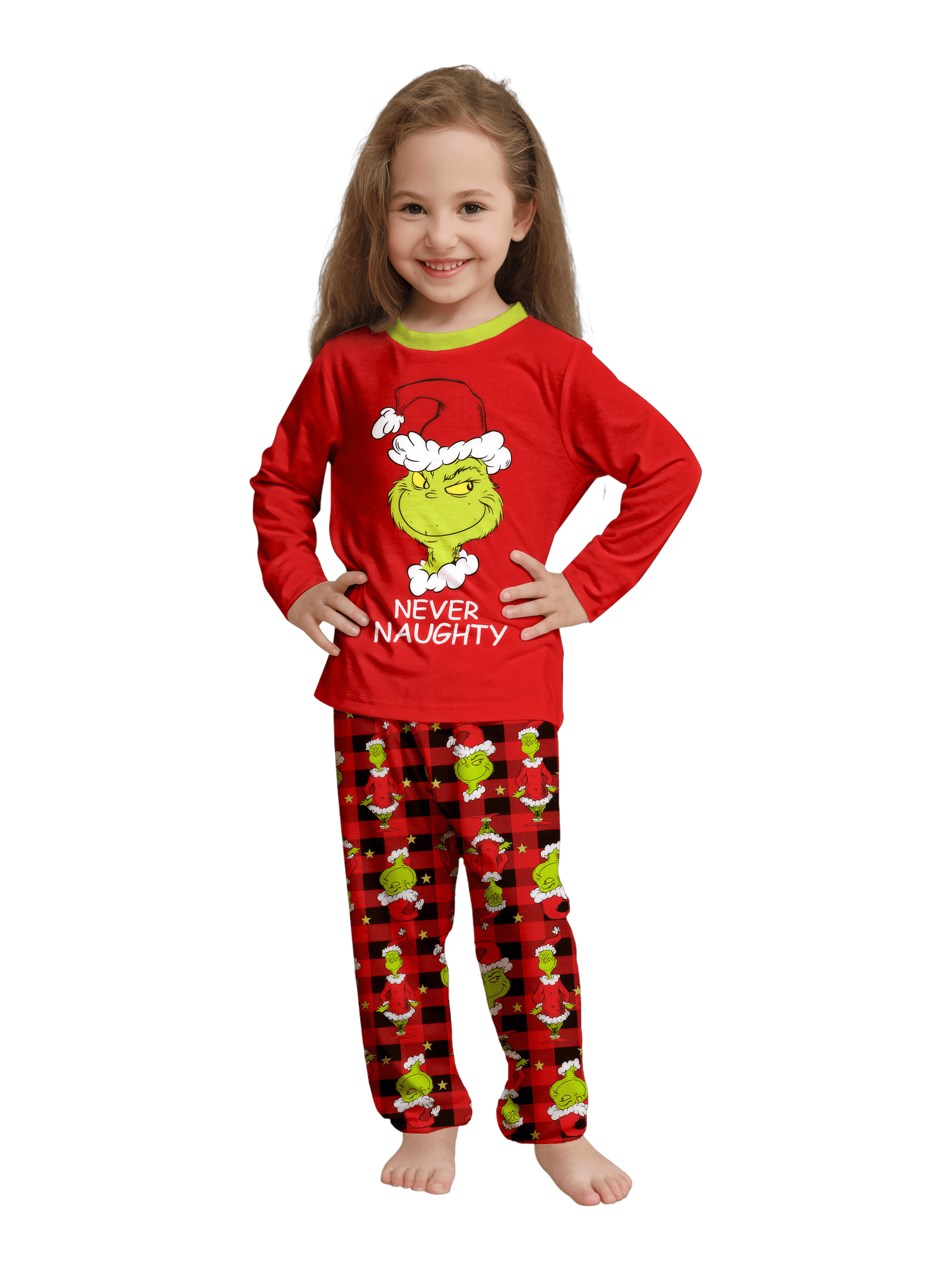 Red checkered grinch christmas pajamas for the family