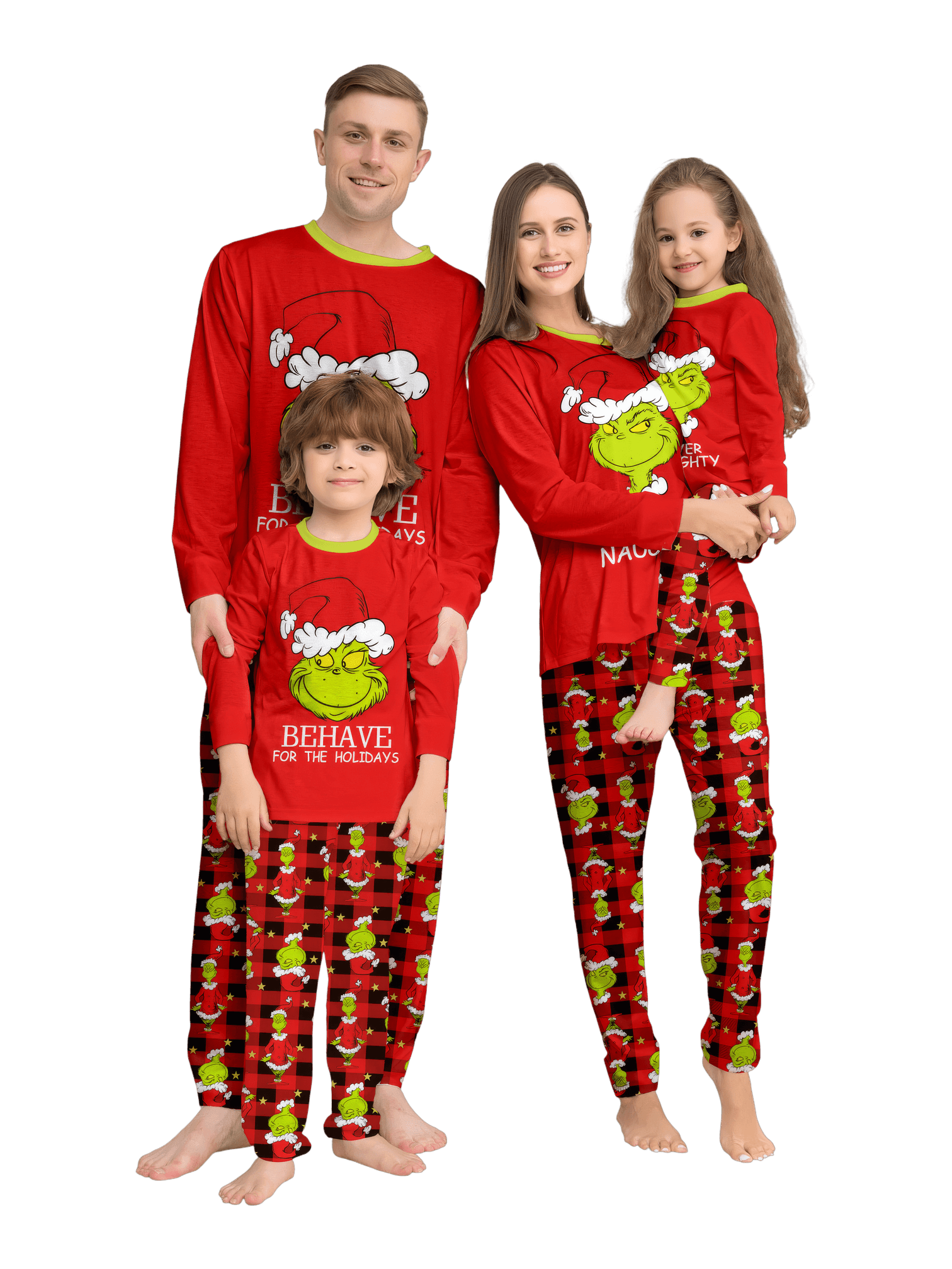 Red checkered grinch christmas pajamas for the family