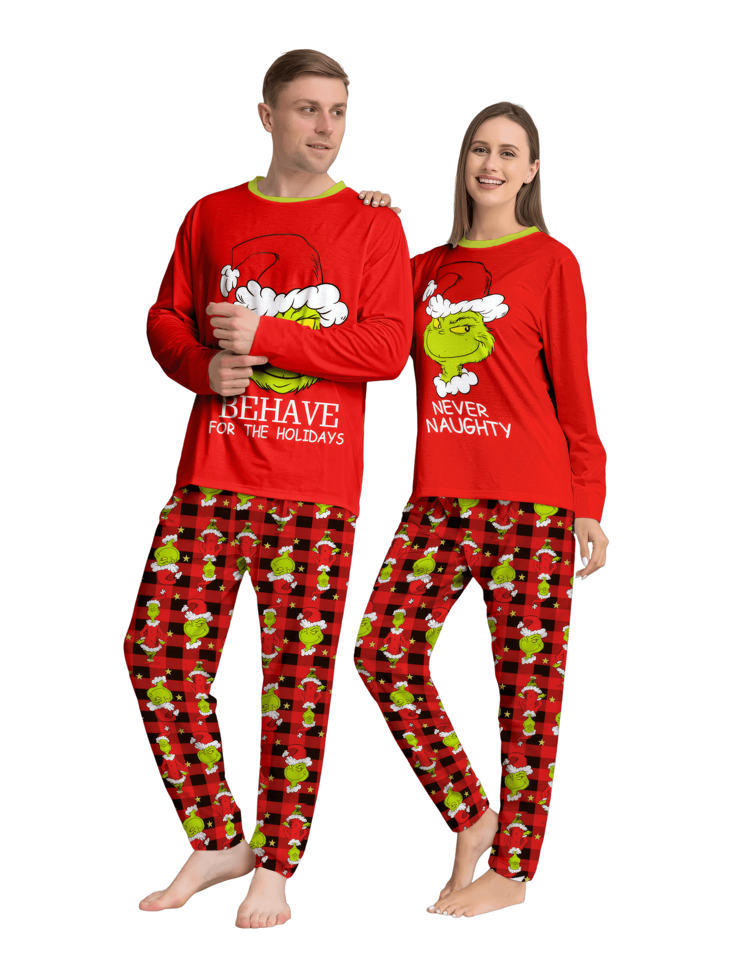 Red checkered grinch christmas pajamas for the family