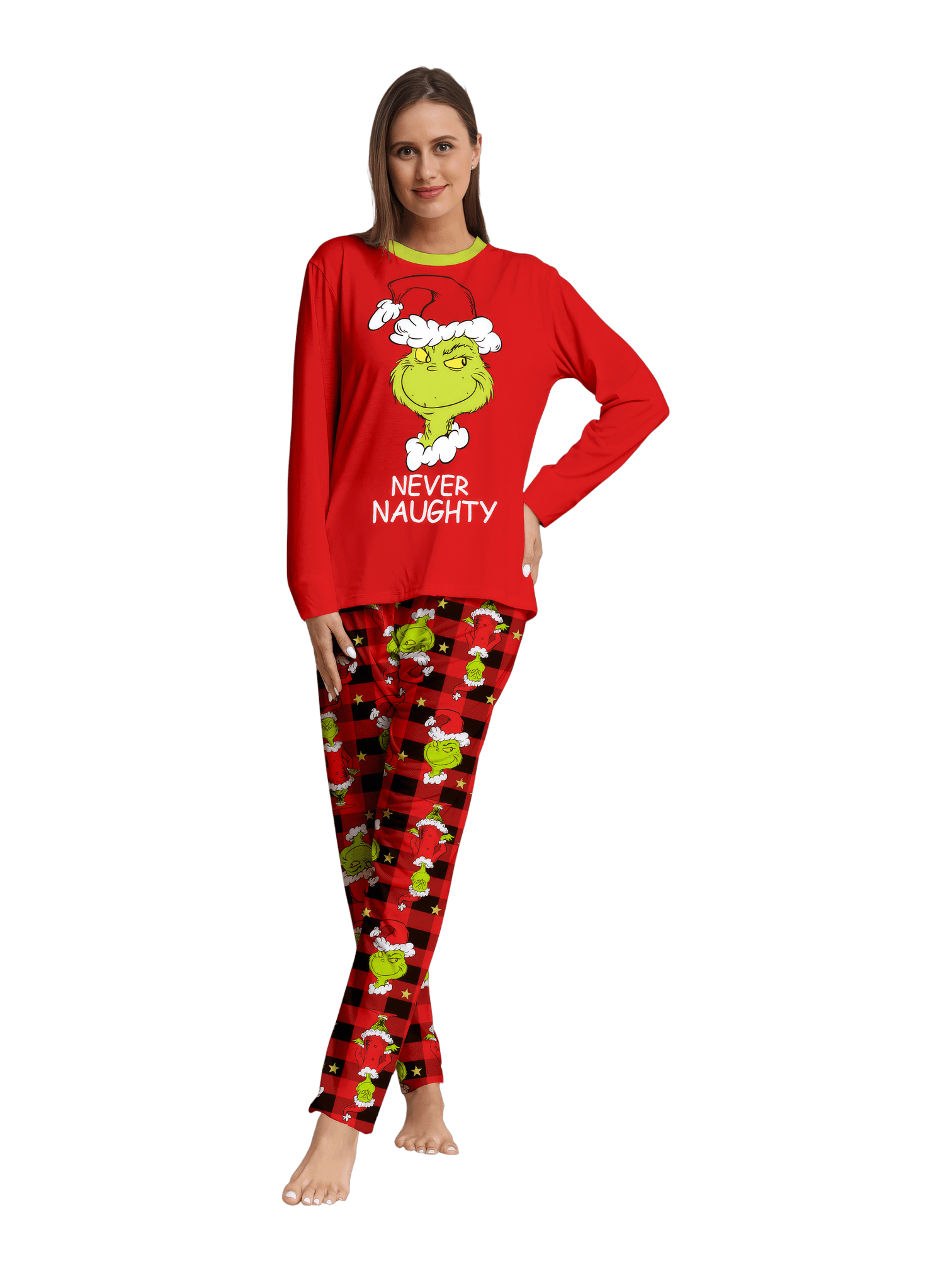 Red checkered grinch christmas pajamas for the family