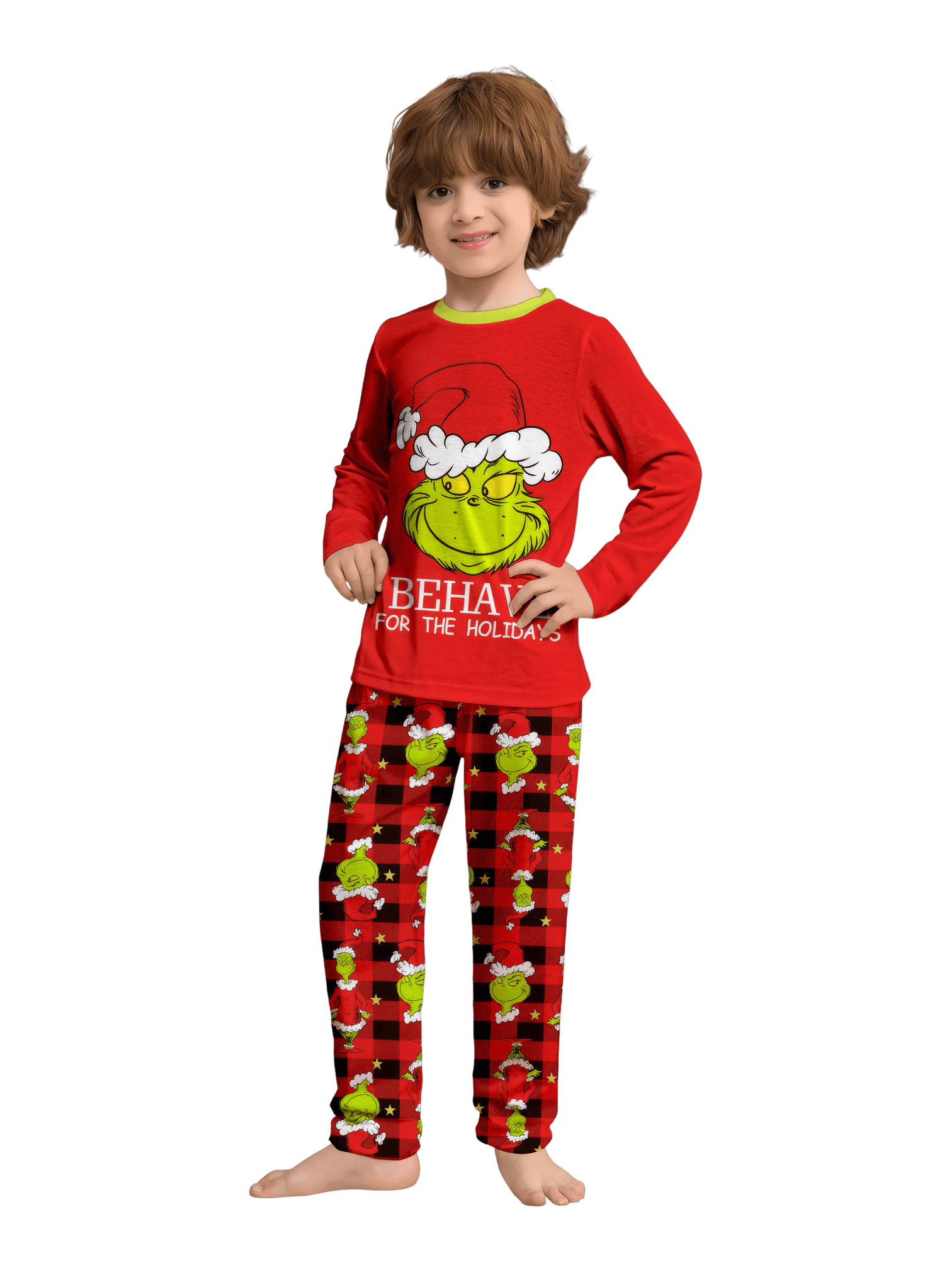 Red checkered grinch christmas pajamas for the family