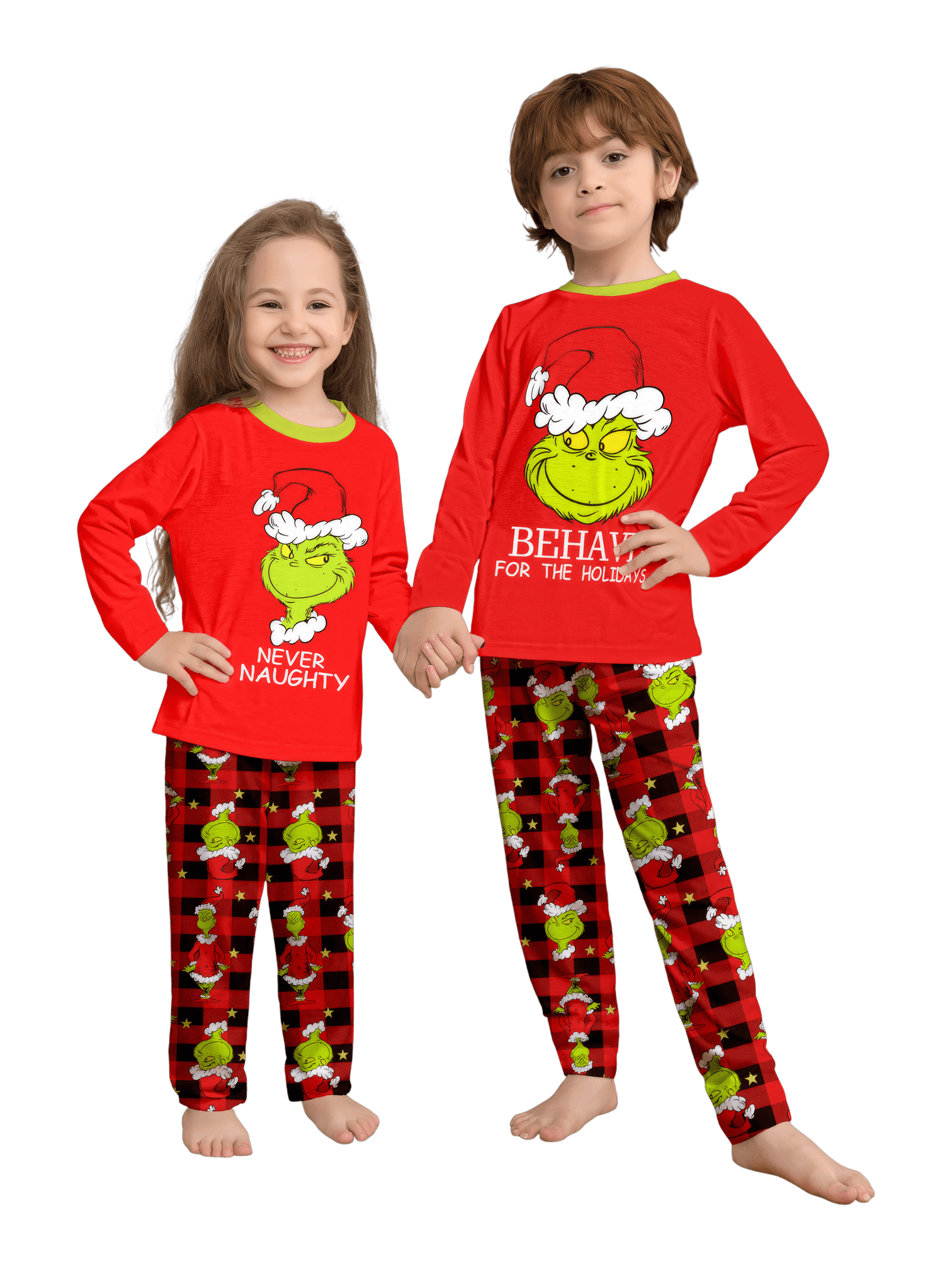 Red checkered grinch christmas pajamas for the family