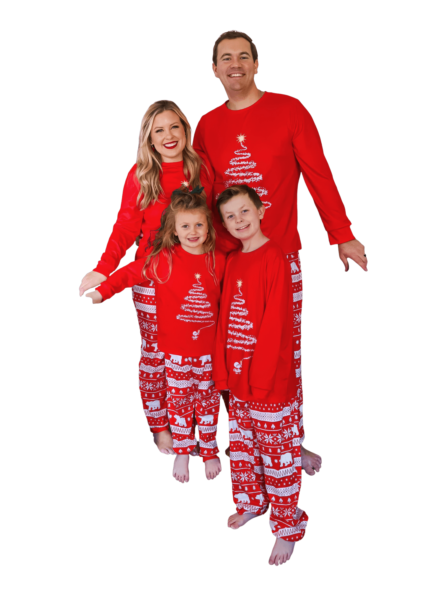 Pigiama di Natale rosso abbinato Albero magico stellato