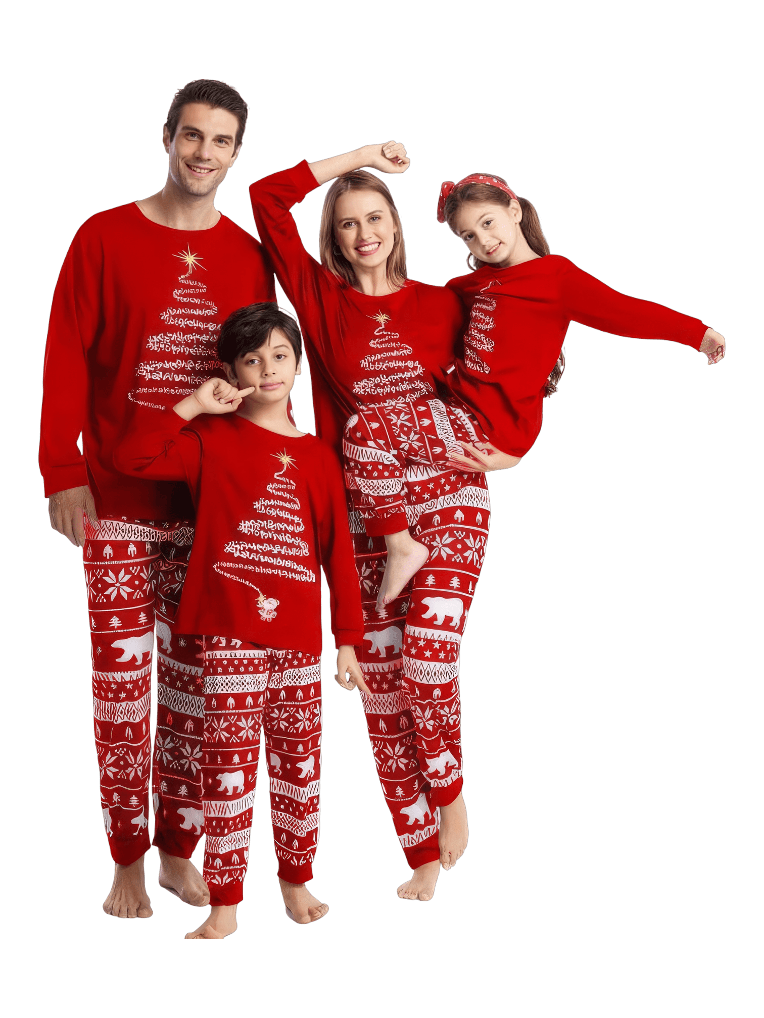 Pigiama di Natale rosso abbinato Albero magico stellato