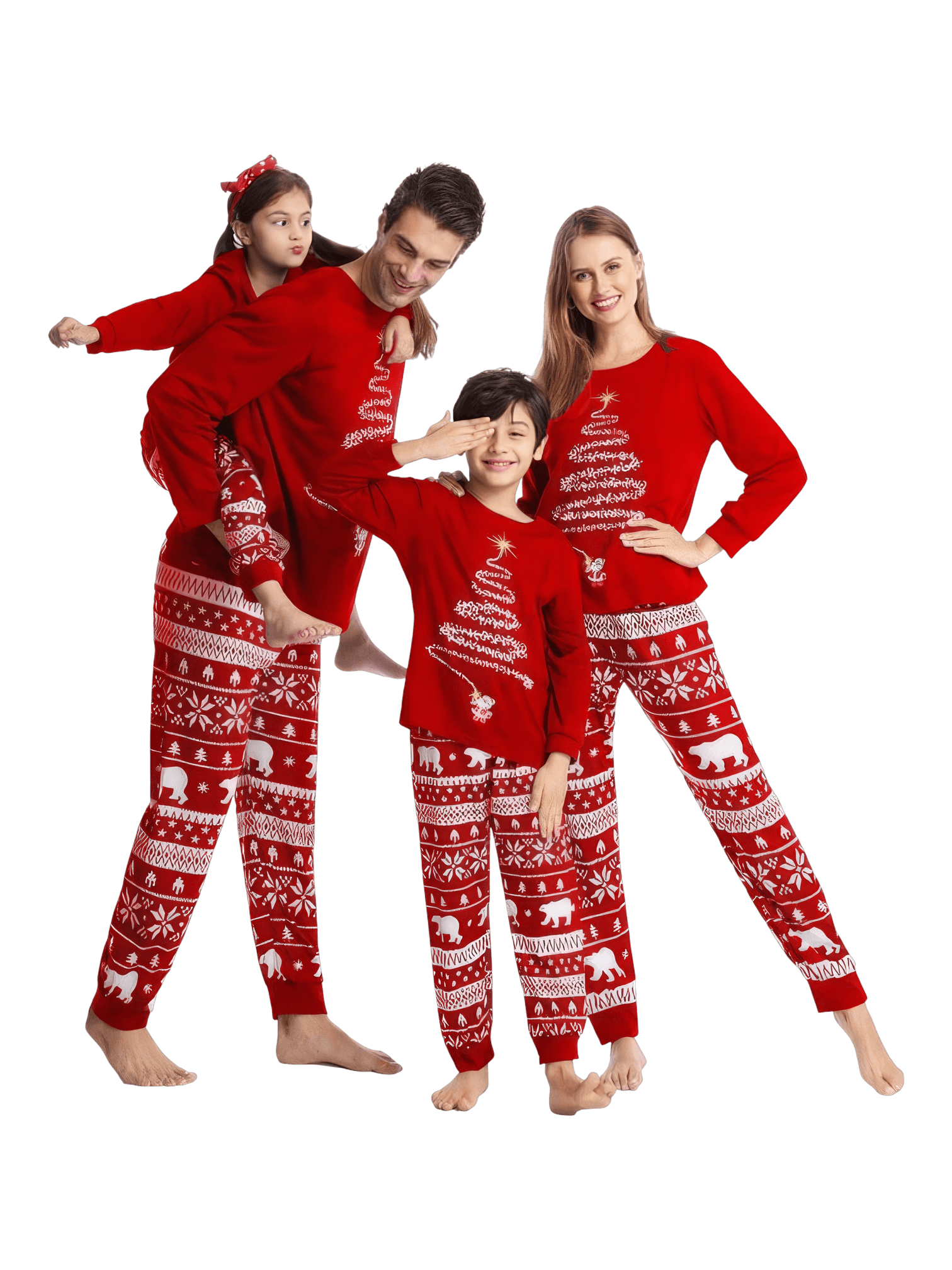Pigiama di Natale rosso abbinato Albero magico stellato