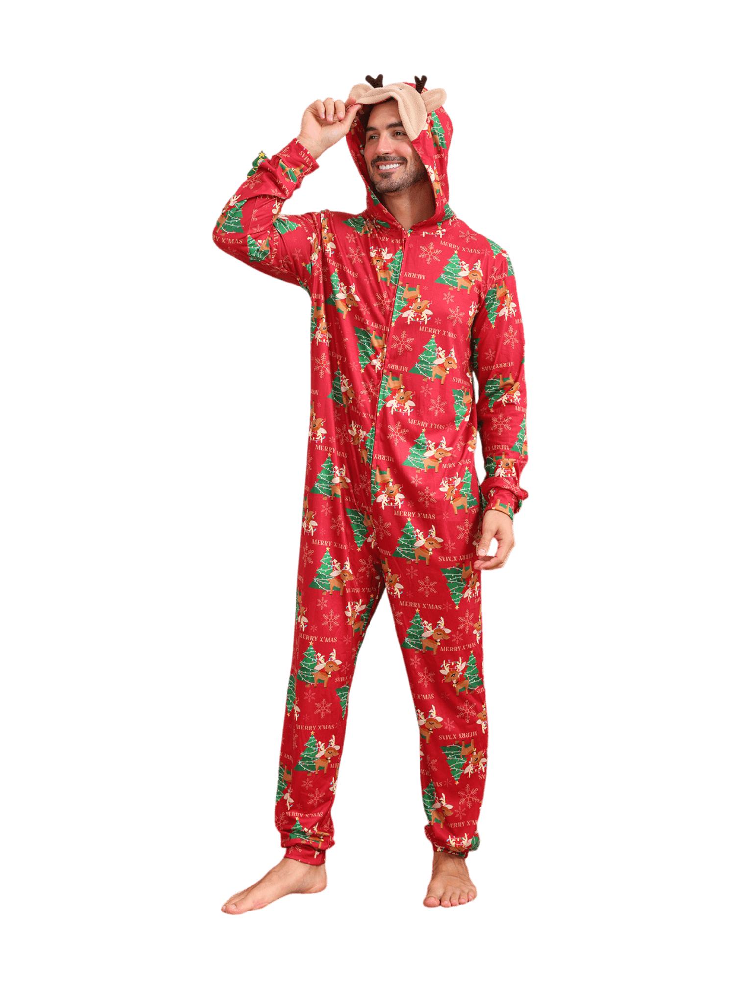 Merry xmas Family Jumpsuit red reindeer pattern