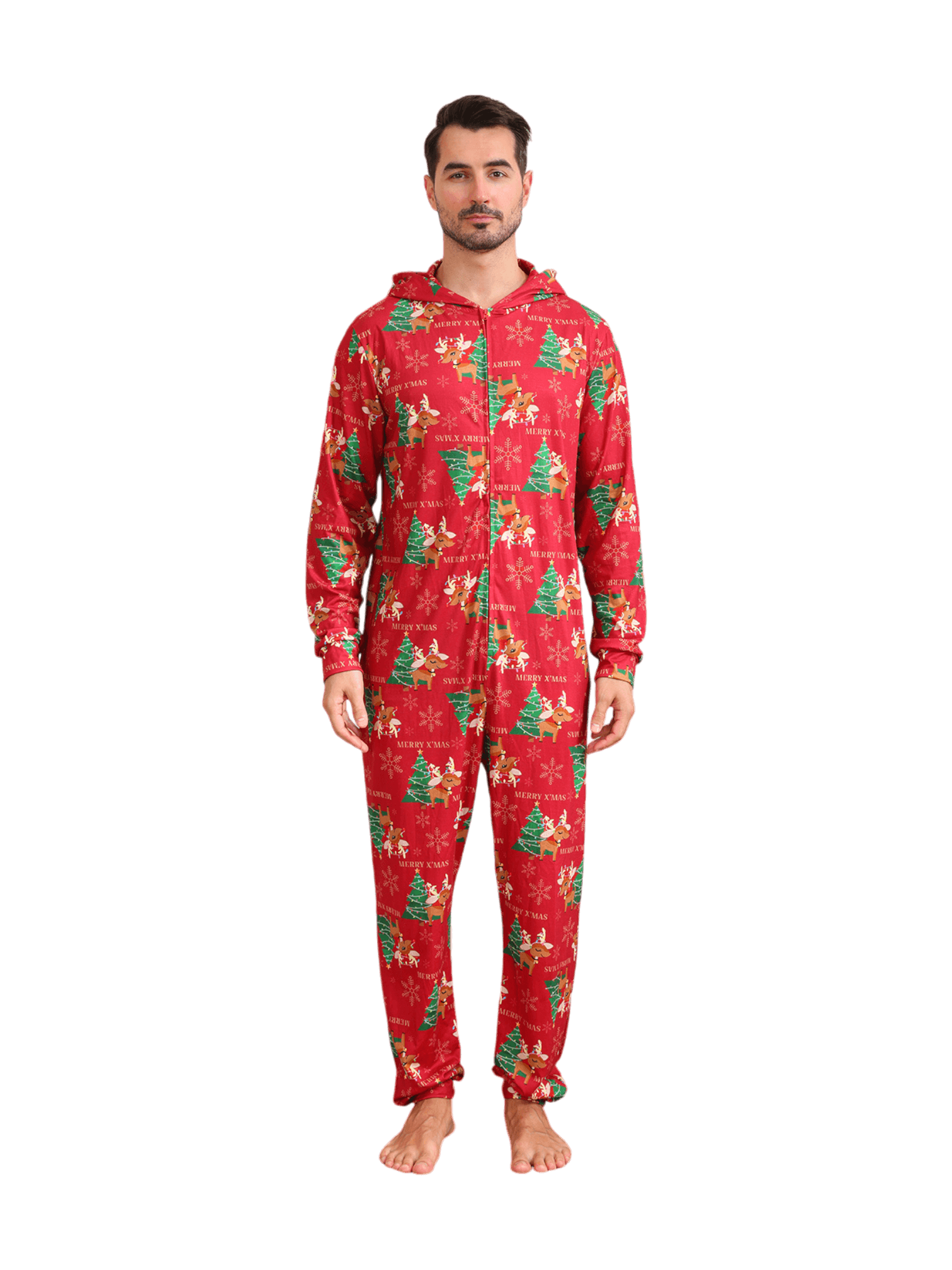 Merry xmas Family Jumpsuit red reindeer pattern