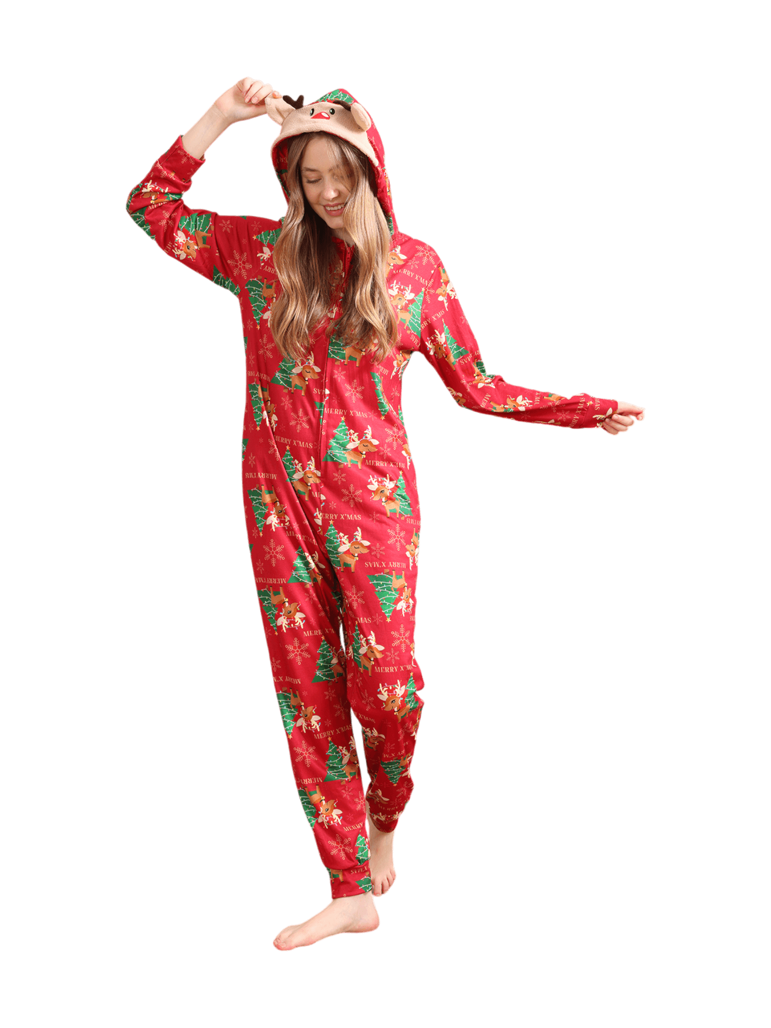 Merry xmas Family Jumpsuit red reindeer pattern