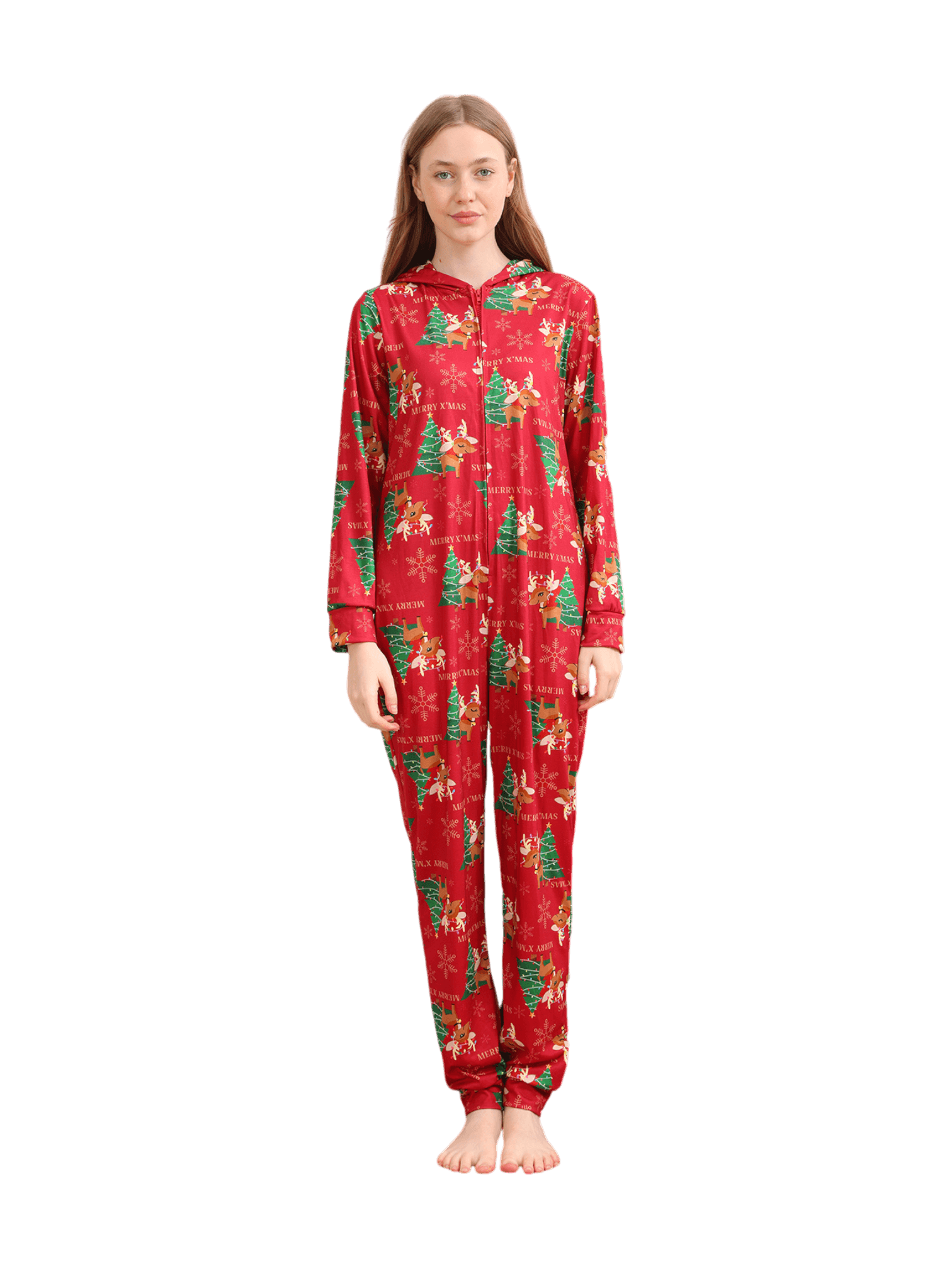 Merry xmas Family Jumpsuit red reindeer pattern
