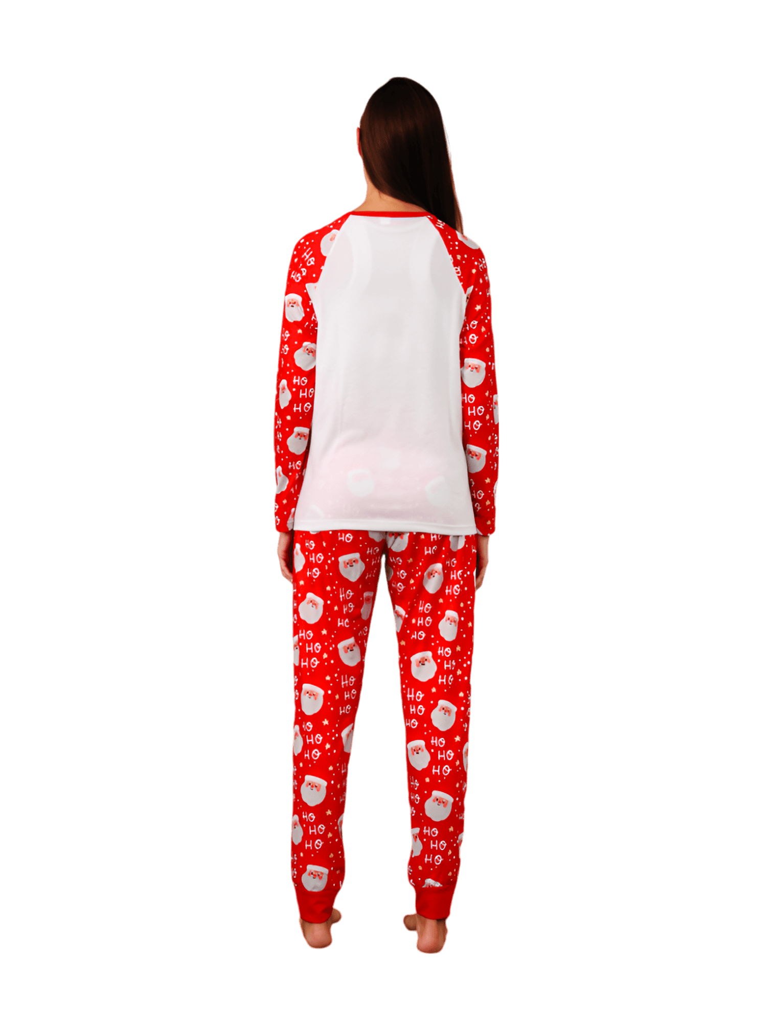 Santa's head pattern and little reindeer with a red nose tangled in a garland