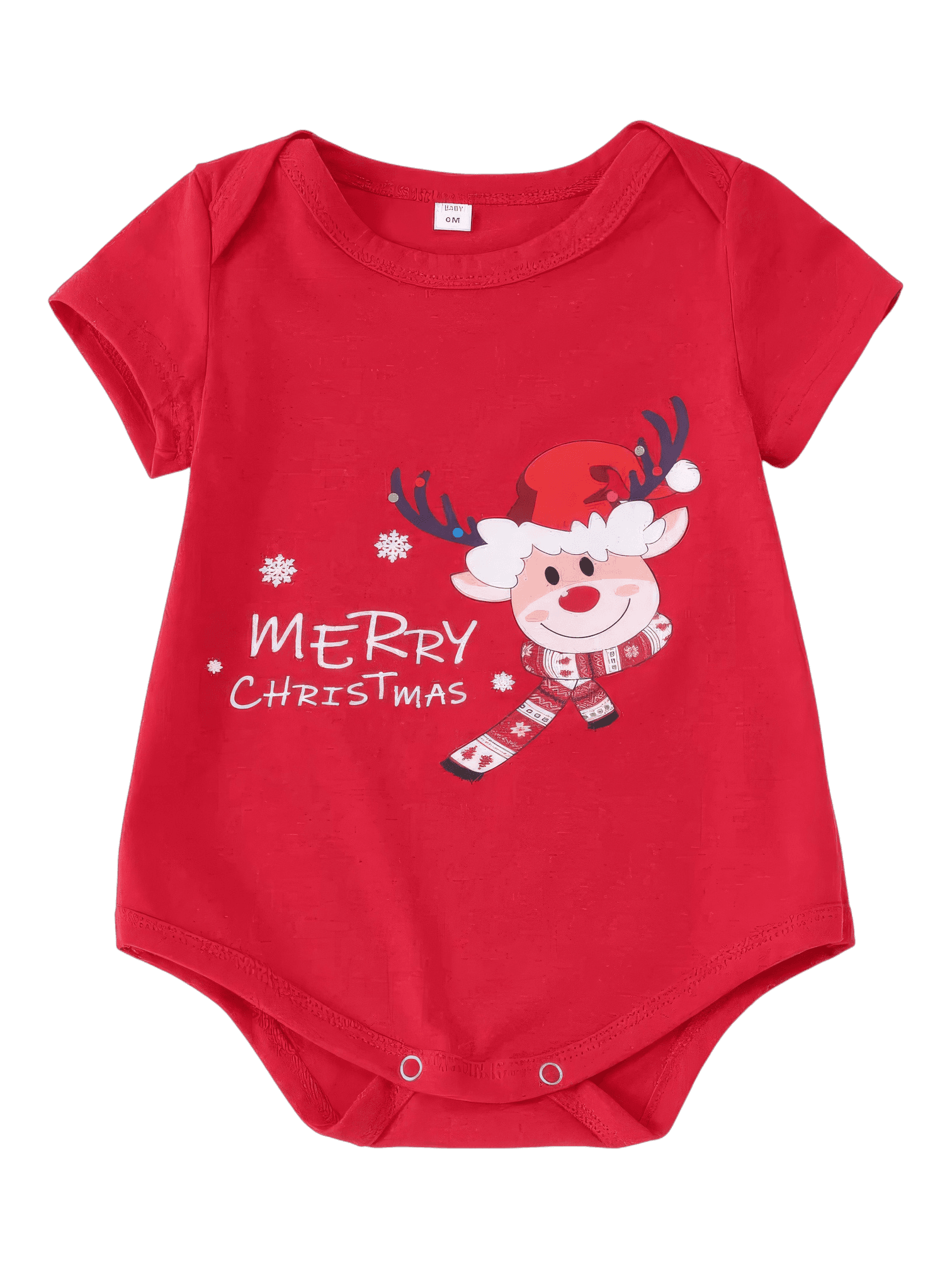 Small reindeer with Merry Christmas print red family pajamas with patterns