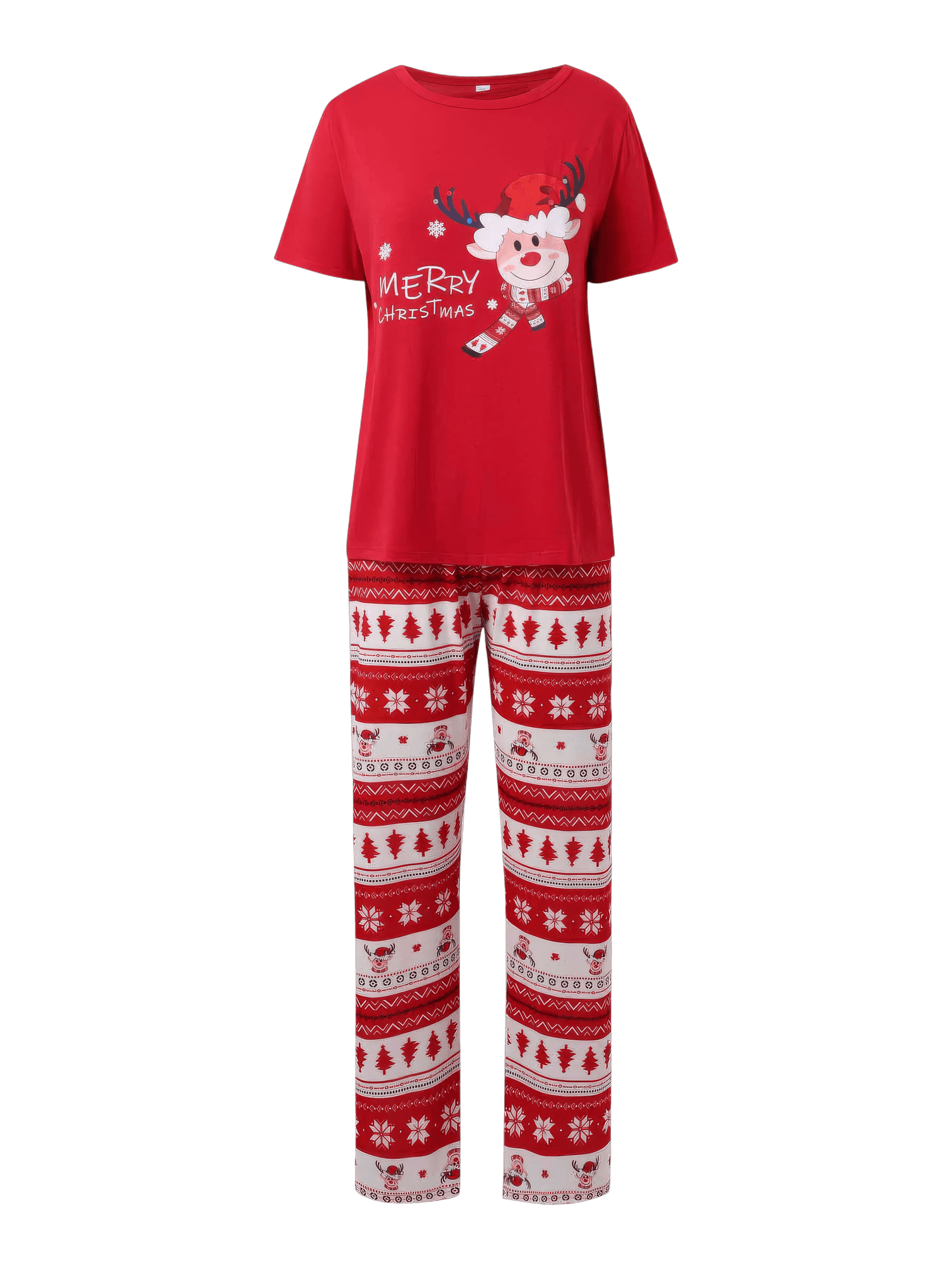 Small reindeer with Merry Christmas print red family pajamas with patterns