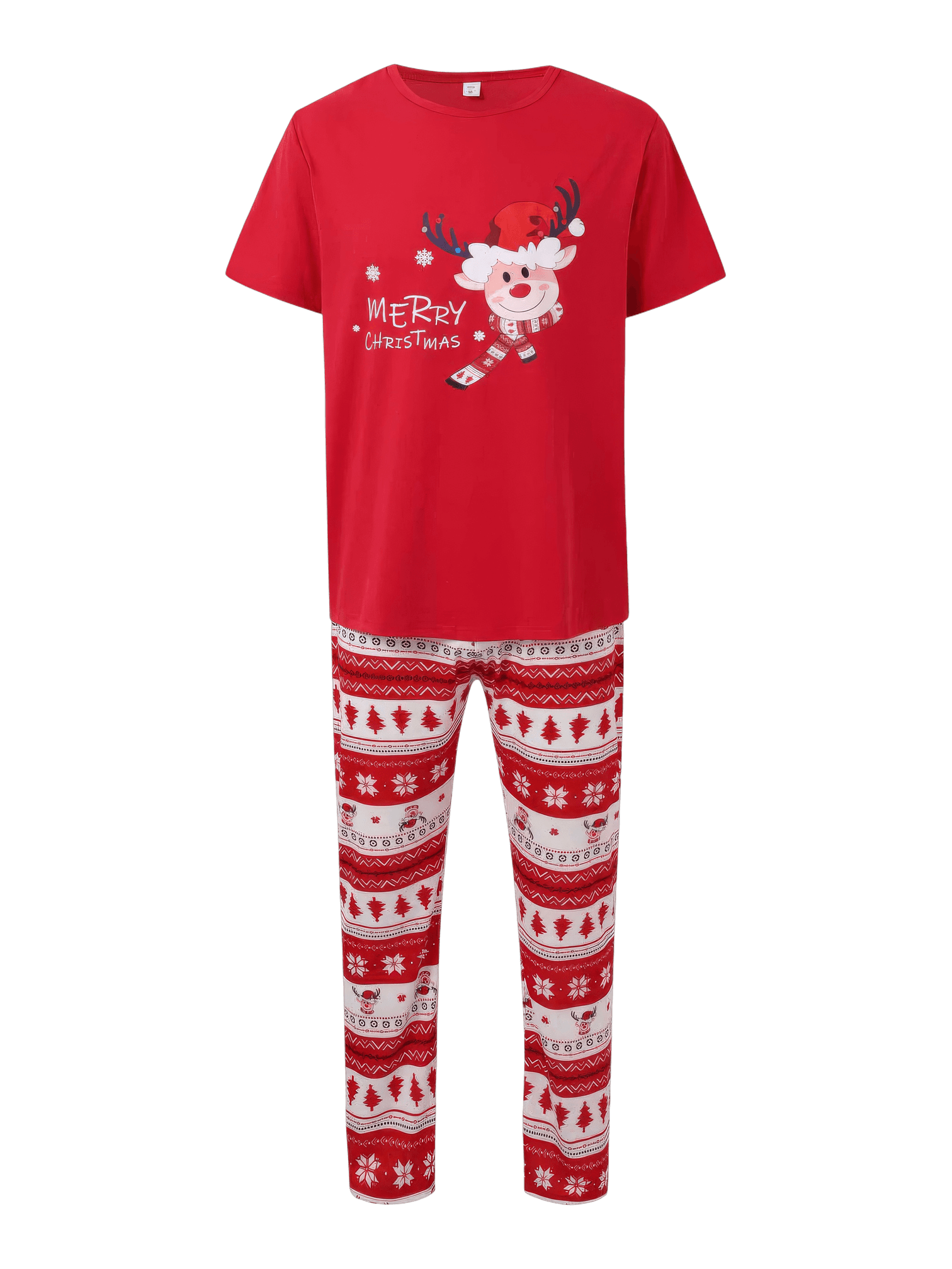 Small reindeer with Merry Christmas print red family pajamas with patterns