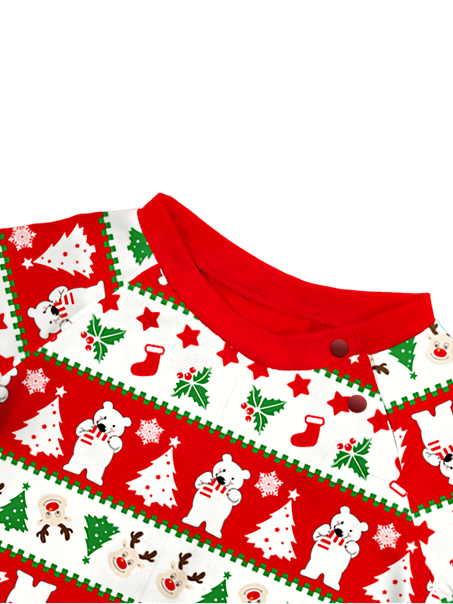 Smiling reindeer and his polar bear friend, dressed for winter matching family pajama
