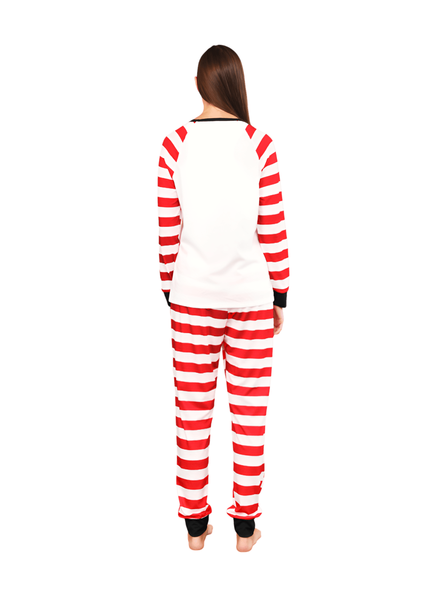 Schneemann und sein fröhlicher Rentierfreund, rot gestreifter Familienpyjama