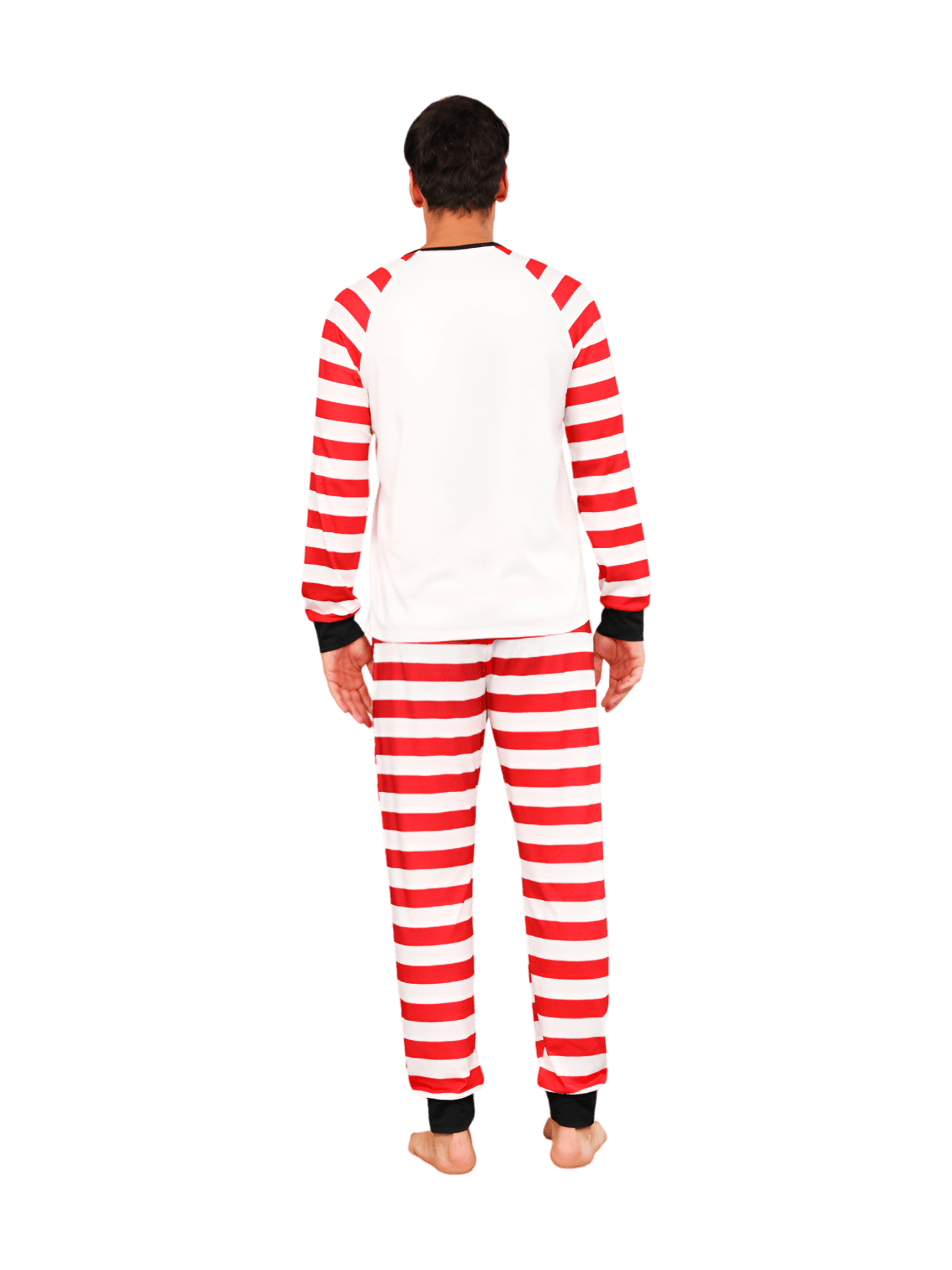 Schneemann und sein fröhlicher Rentierfreund, rot gestreifter Familienpyjama