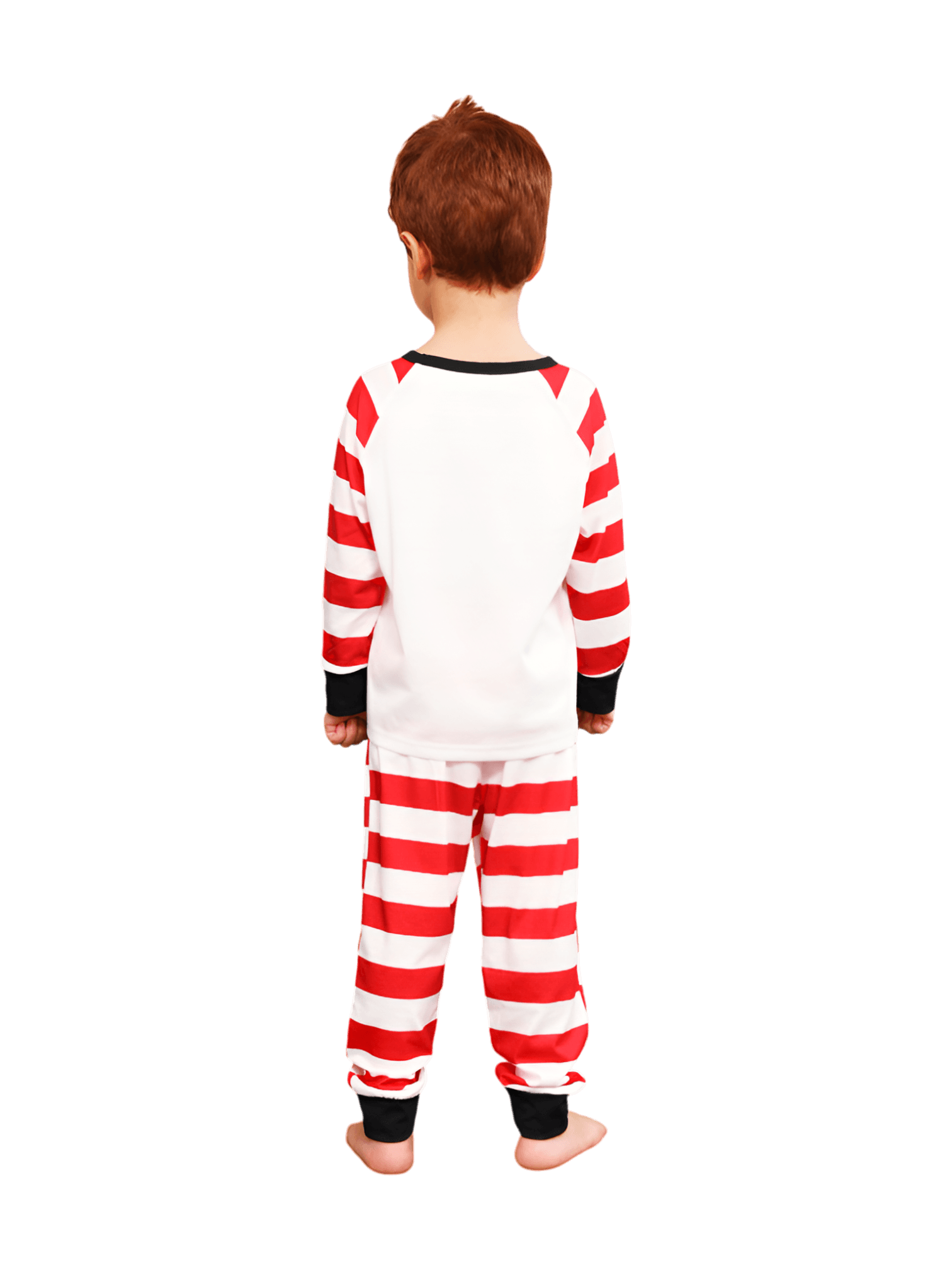 Schneemann und sein fröhlicher Rentierfreund, rot gestreifter Familienpyjama