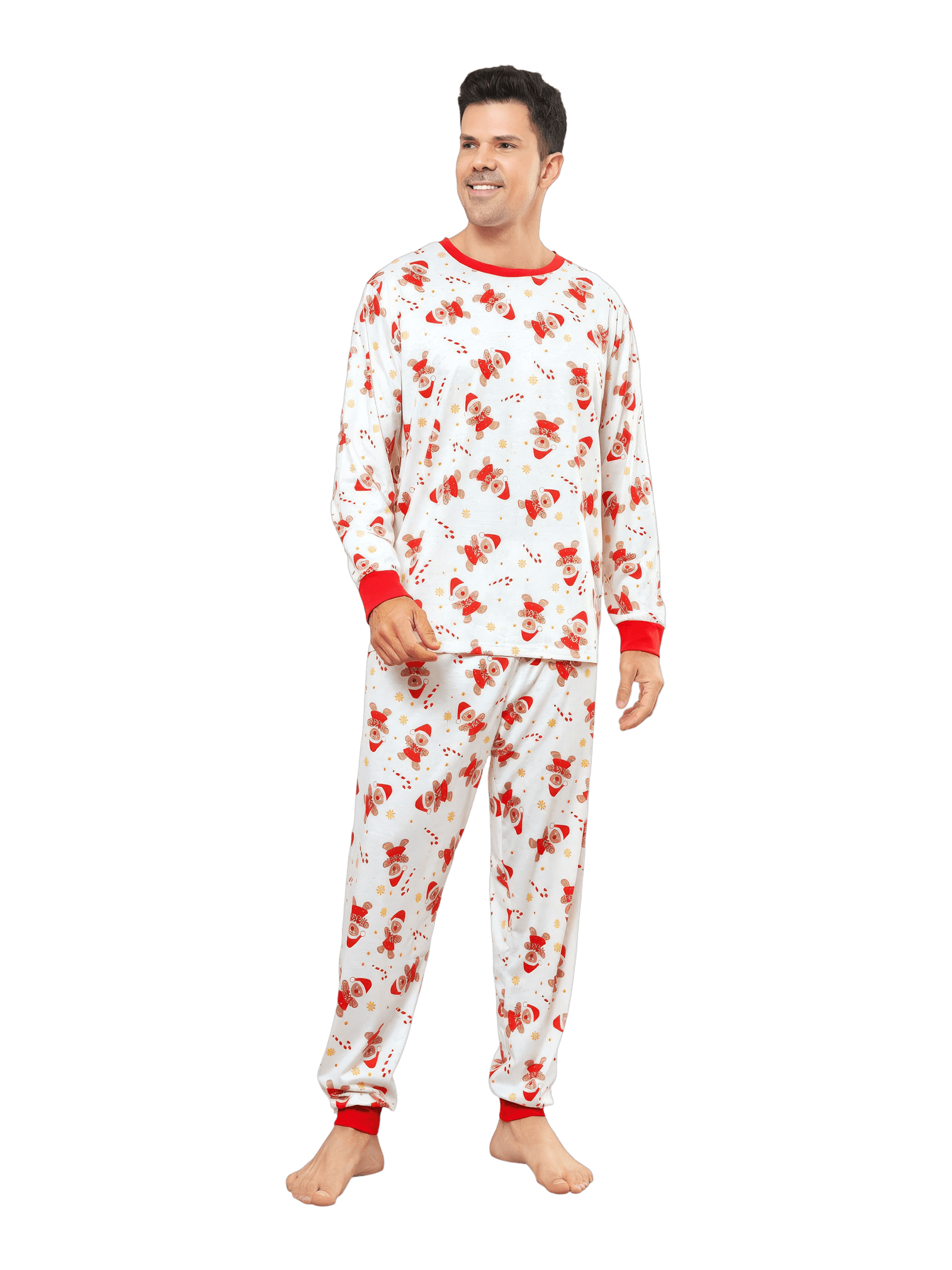 Little gingerbread motif white Christmas pyjamas for family, couples