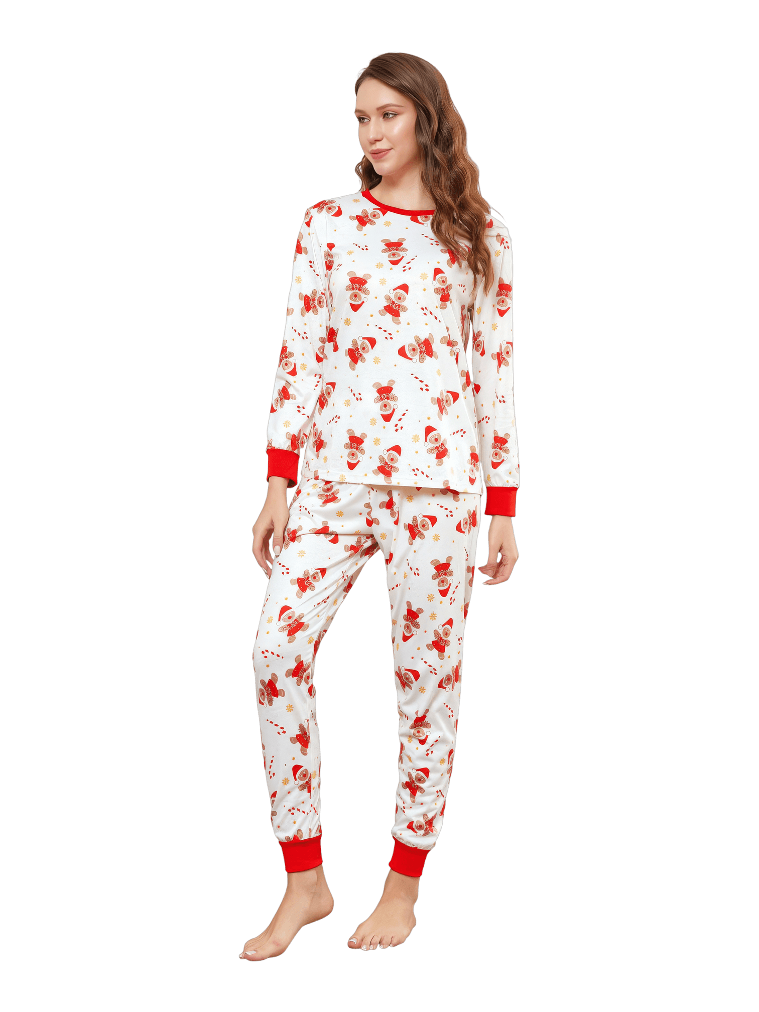 Little gingerbread motif white Christmas pyjamas for family, couples