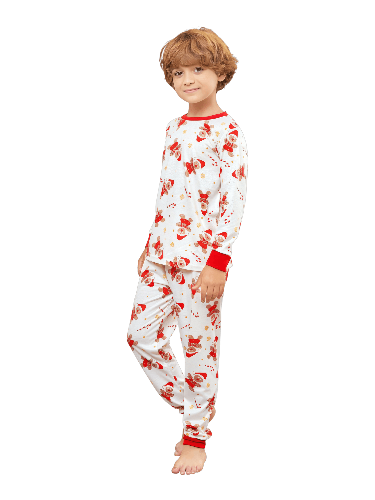 Little gingerbread motif white Christmas pyjamas for family, couples