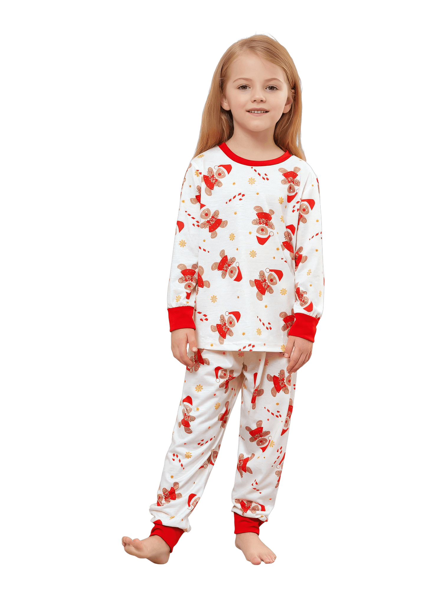 Little gingerbread motif white Christmas pyjamas for family, couples