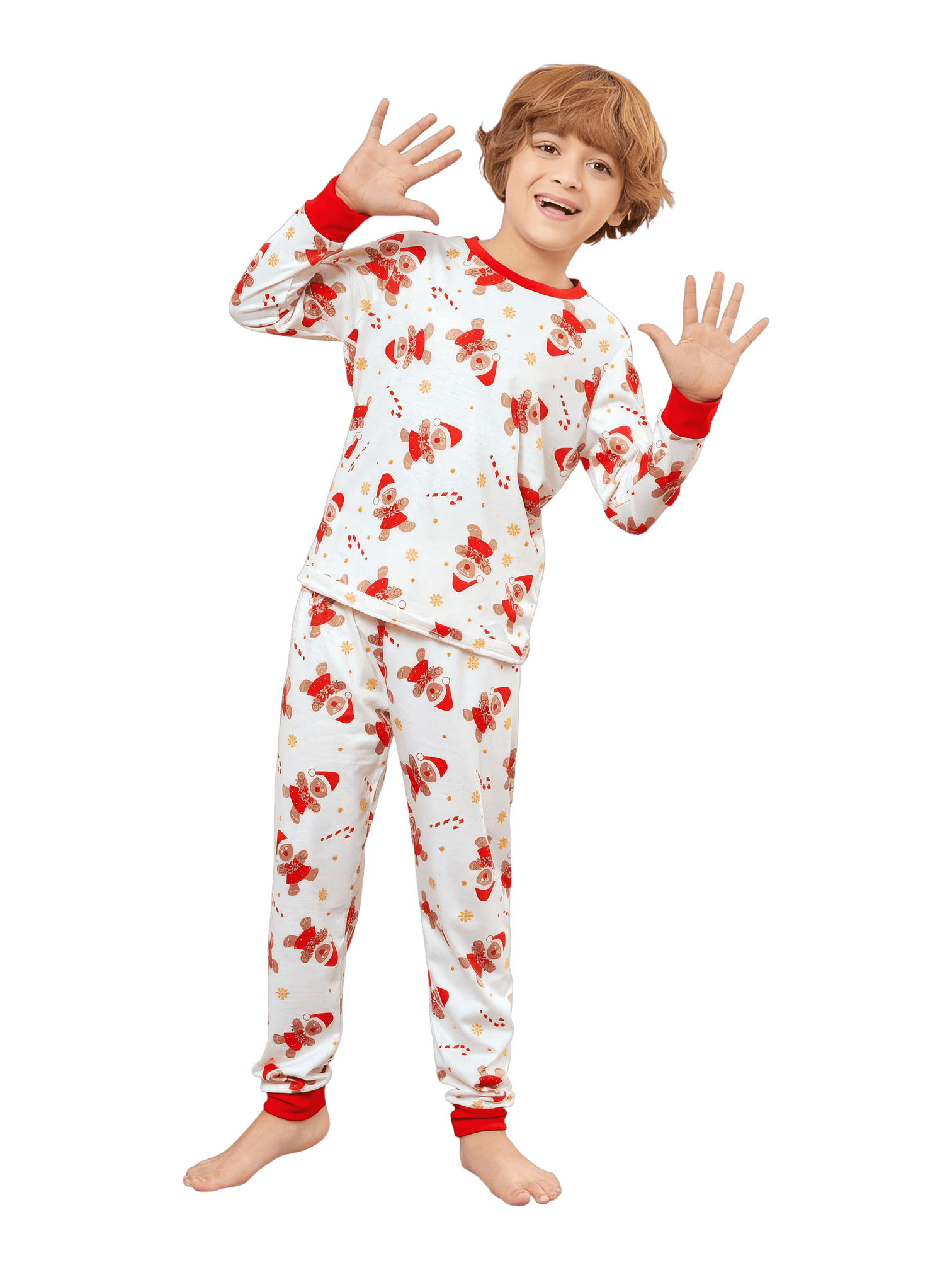 Little gingerbread motif white Christmas pyjamas for family, couples