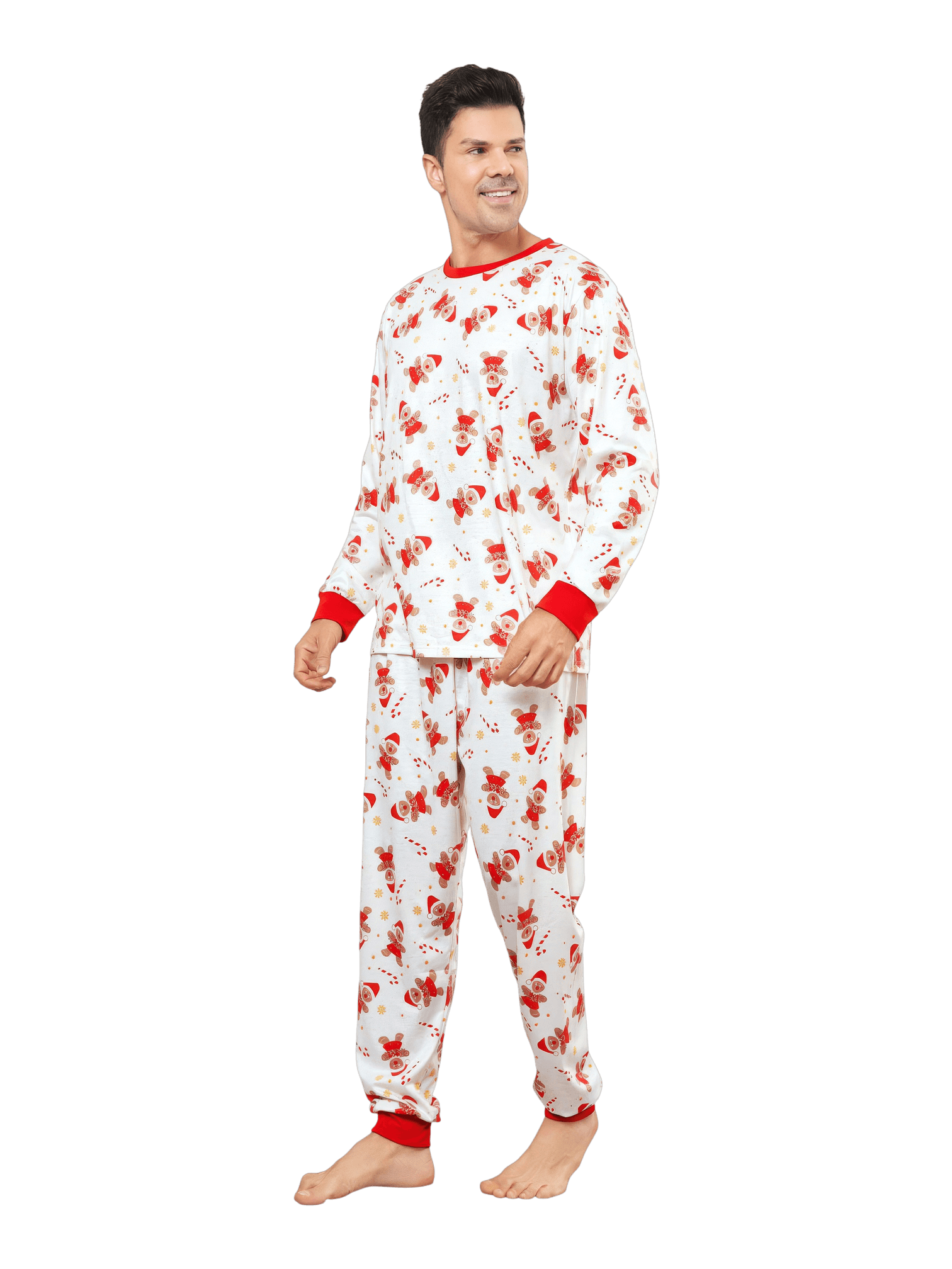 Little gingerbread motif white Christmas pyjamas for family, couples