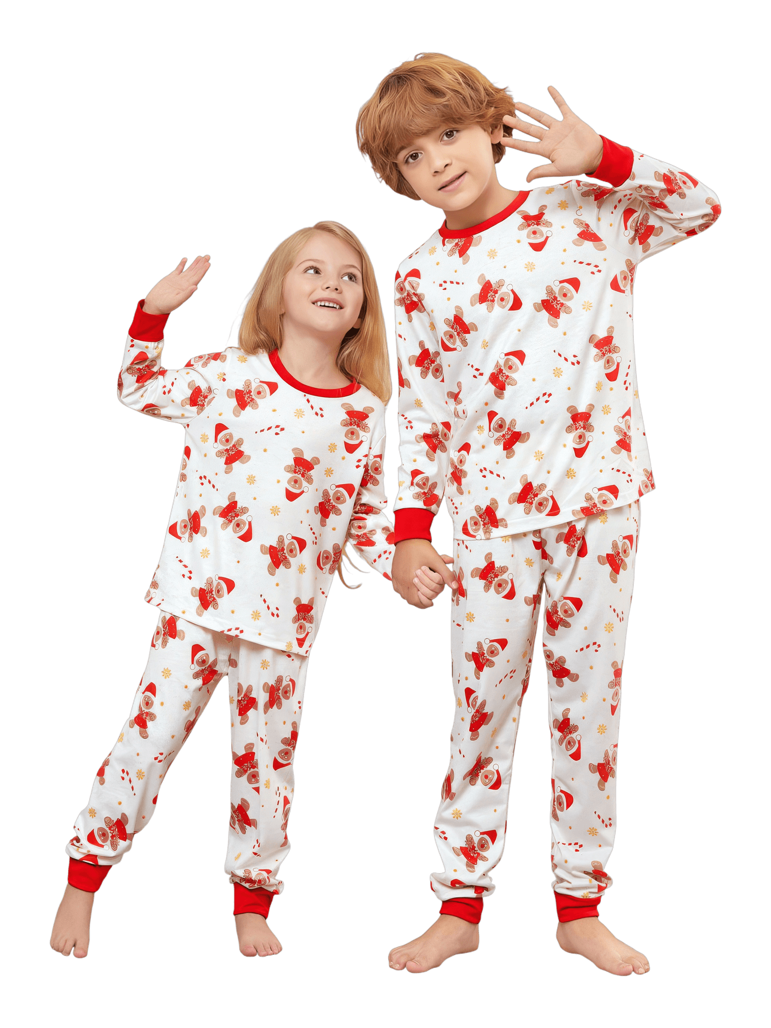 Little gingerbread motif white Christmas pyjamas for family, couples