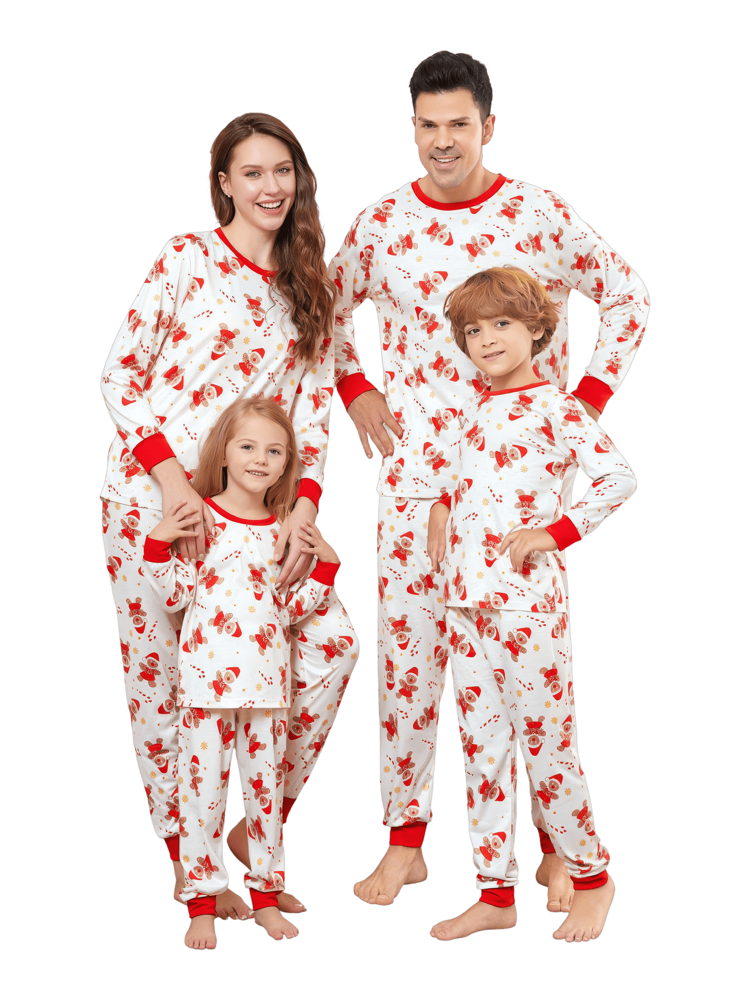 Little gingerbread motif white Christmas pyjamas for family, couples