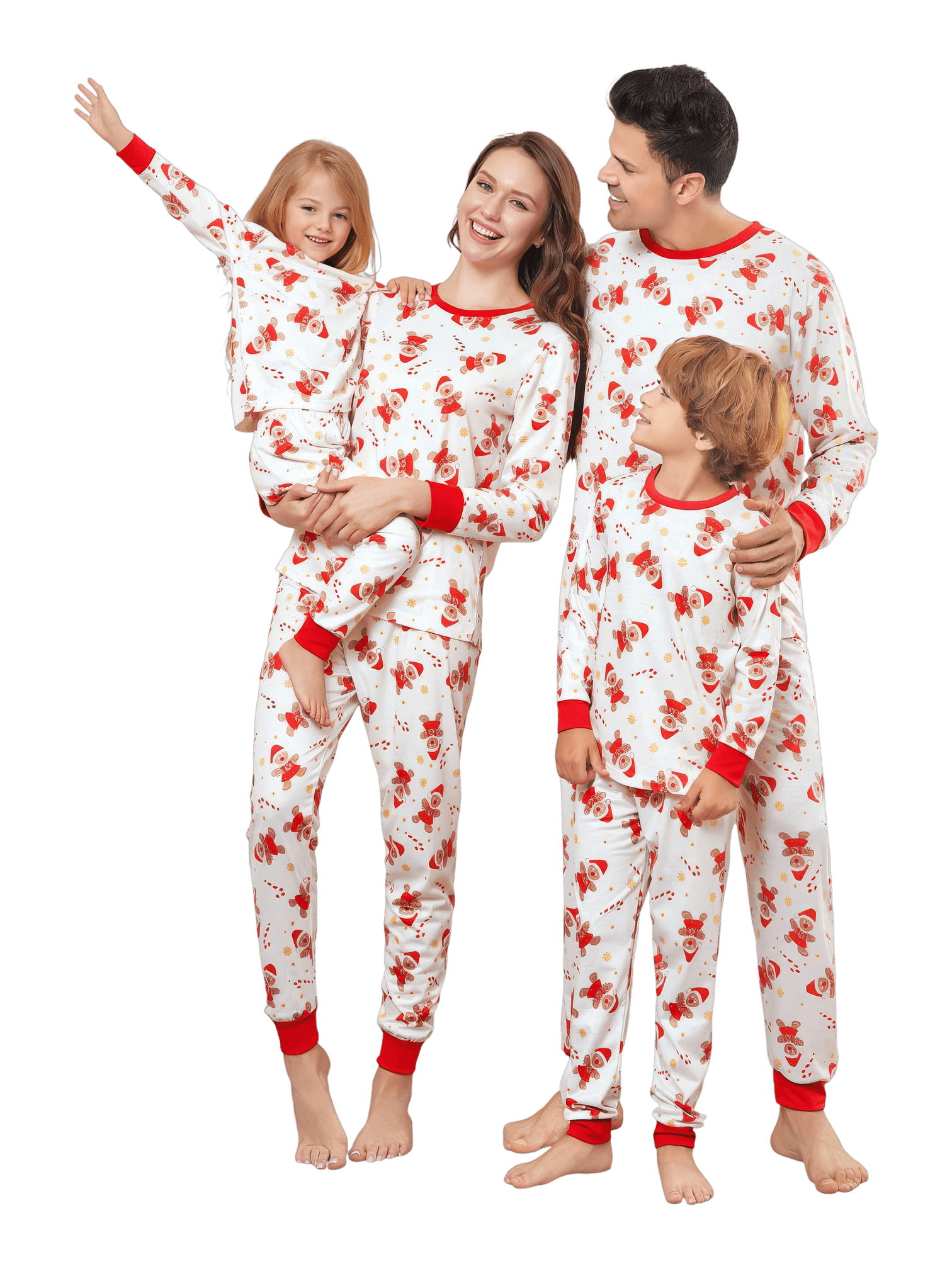 Little gingerbread motif white Christmas pyjamas for family, couples
