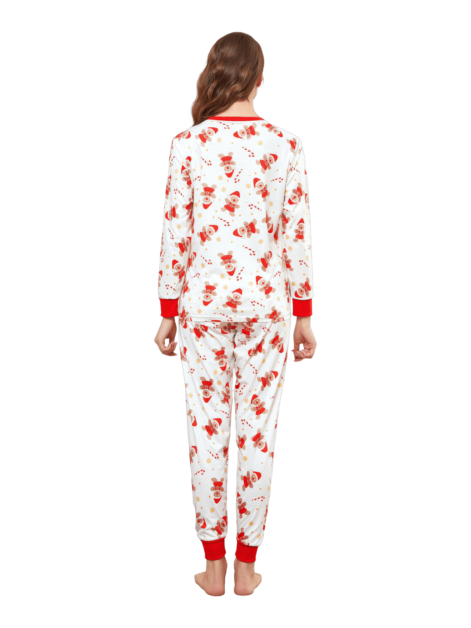 Little gingerbread motif white Christmas pyjamas for family, couples
