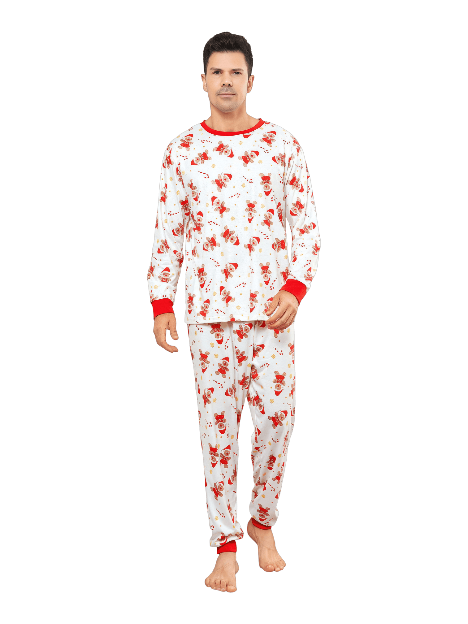 Little gingerbread motif white Christmas pyjamas for family, couples