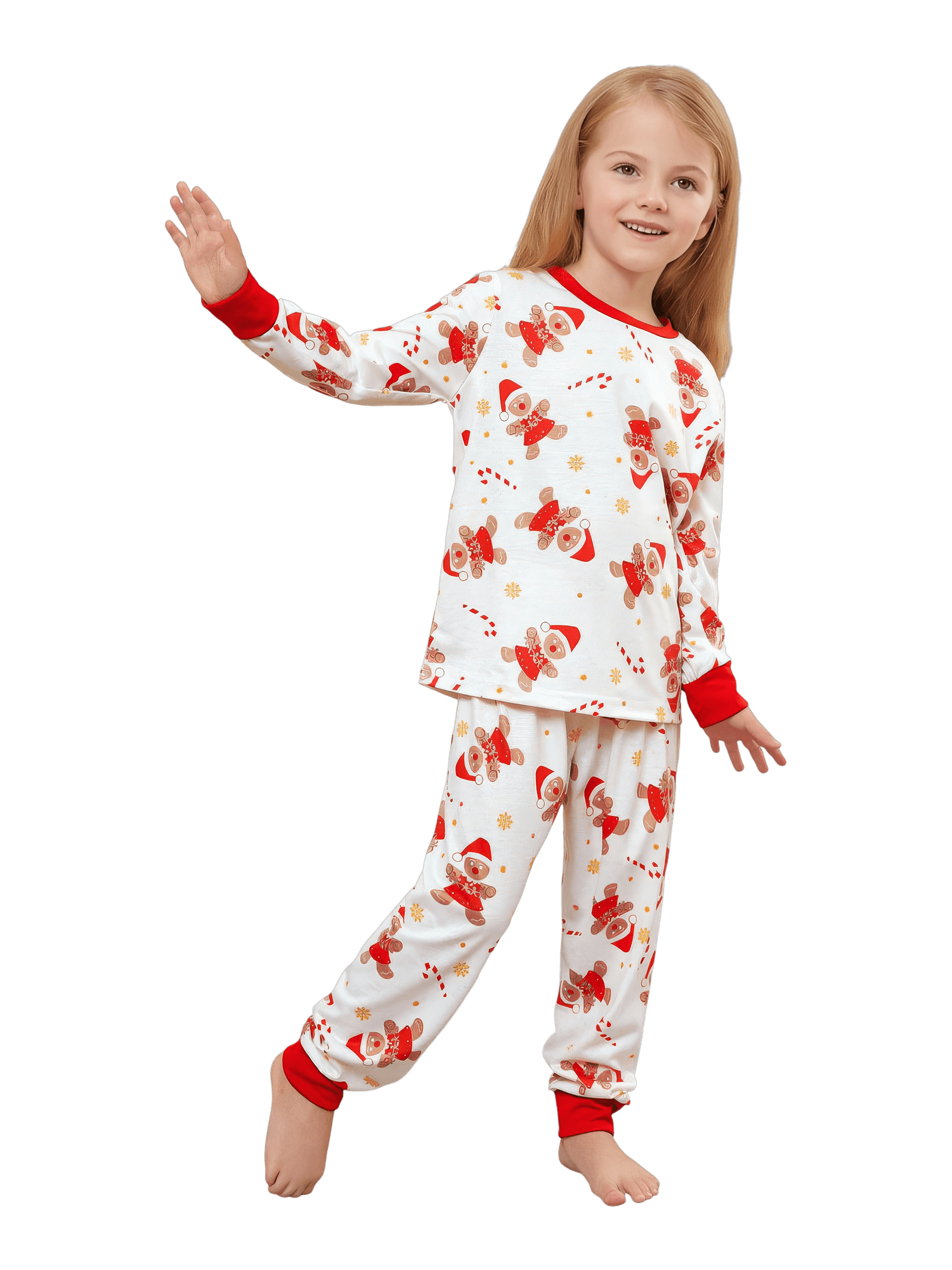 Little gingerbread motif white Christmas pyjamas for family, couples